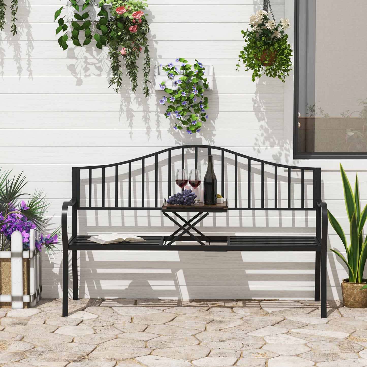 Metal Bench W/Table,  150Lx53Wx95H cm