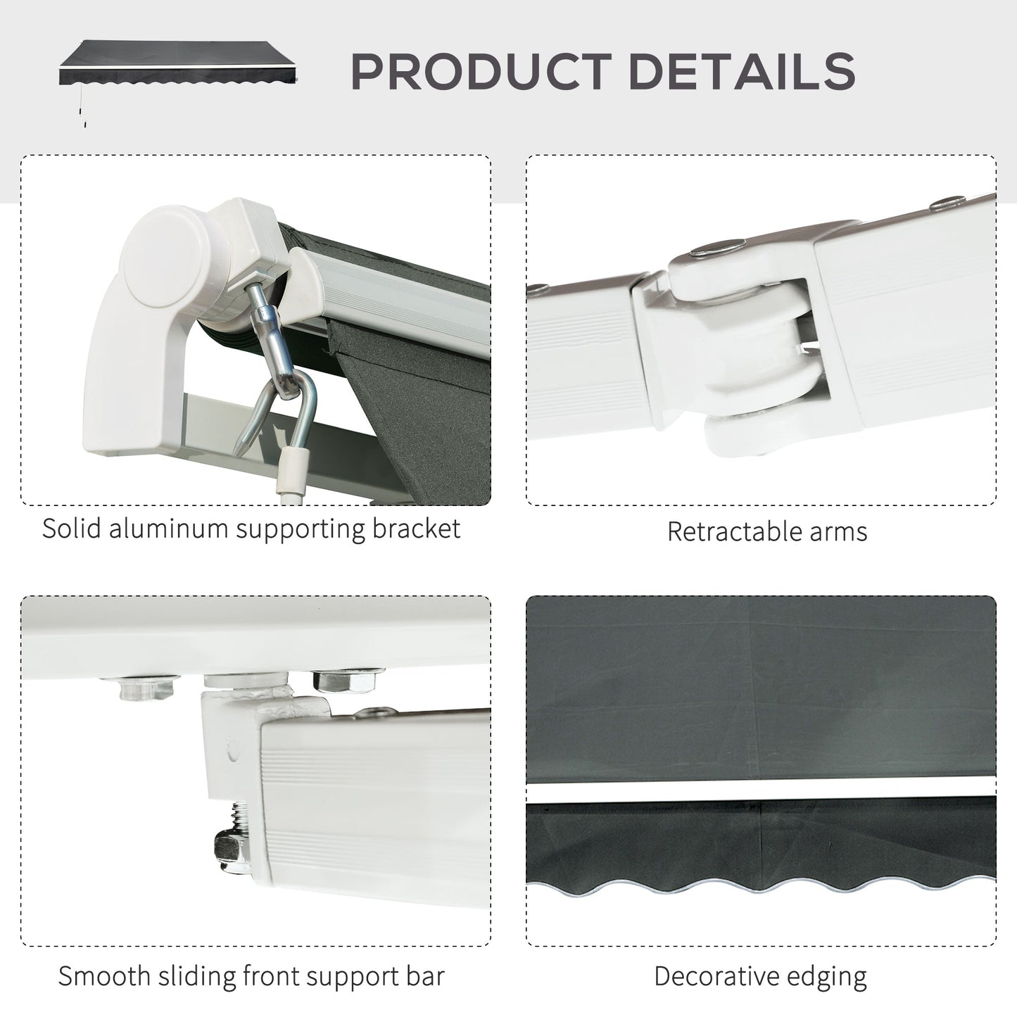 3.5M x 2.5M Manual Awning Canopy Retractable Sun Shade Shelter