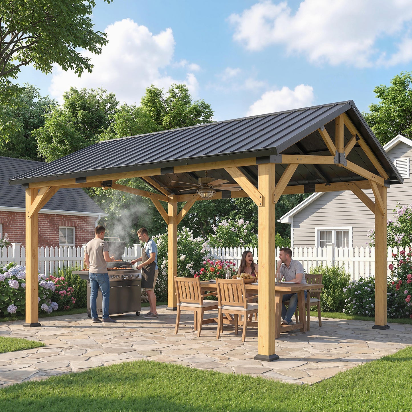 3.5 x 4 m Hardtop Gazebo Canopy with Galvanised Metal Roof