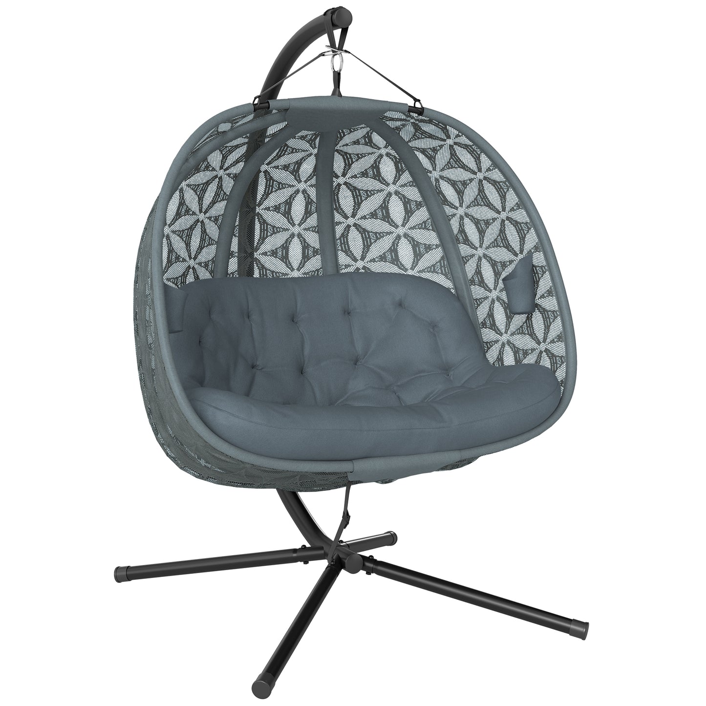 Outdoor Double Hanging Chair with Cushion and Cup Holders