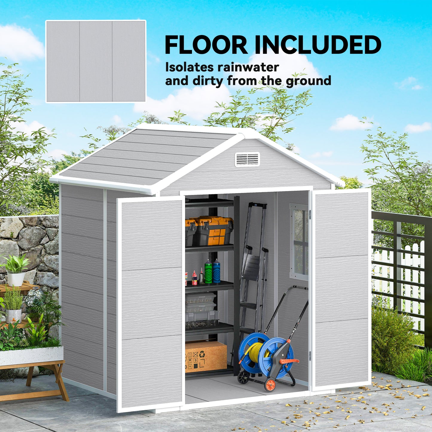 6 x 5ft Garden Shed, Plastic Shed with Floor, Window