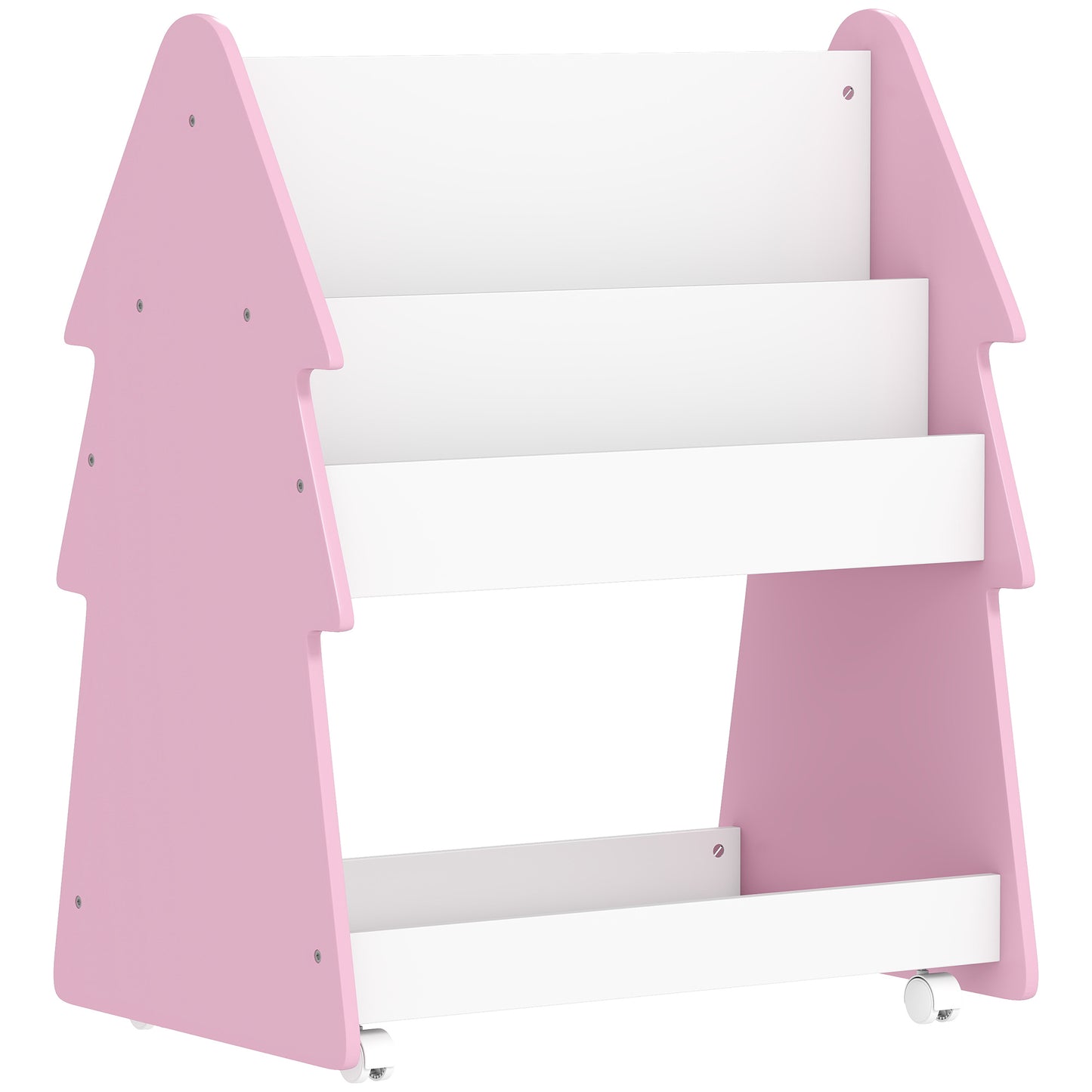 Kids Bookshelf with Toy Storage, Double-Sided Bookcase with Wheels