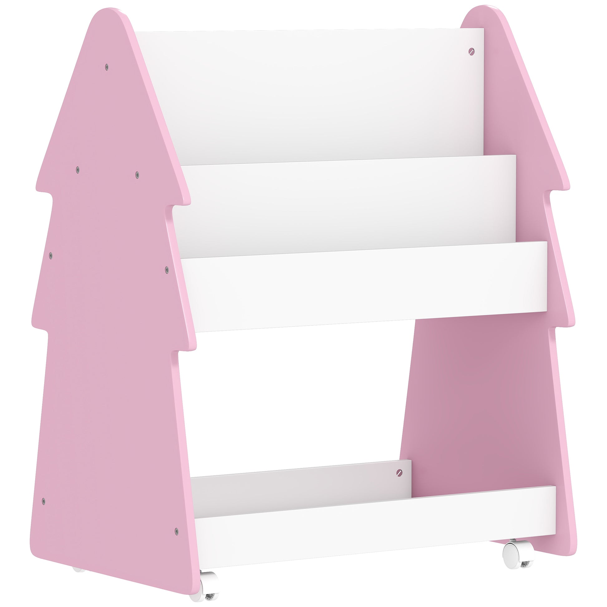 Kids Bookshelf with Toy Storage, Double-Sided Bookcase with Wheels
