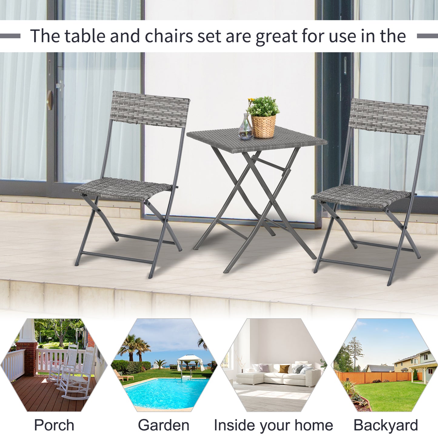2-Seater Chair Bistro Set Garden Patio Table & Chair Black Rattan