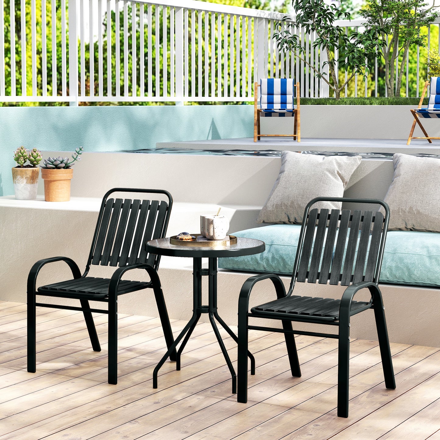 3 Pieces Patio Bistro Set with Stackable Chairs