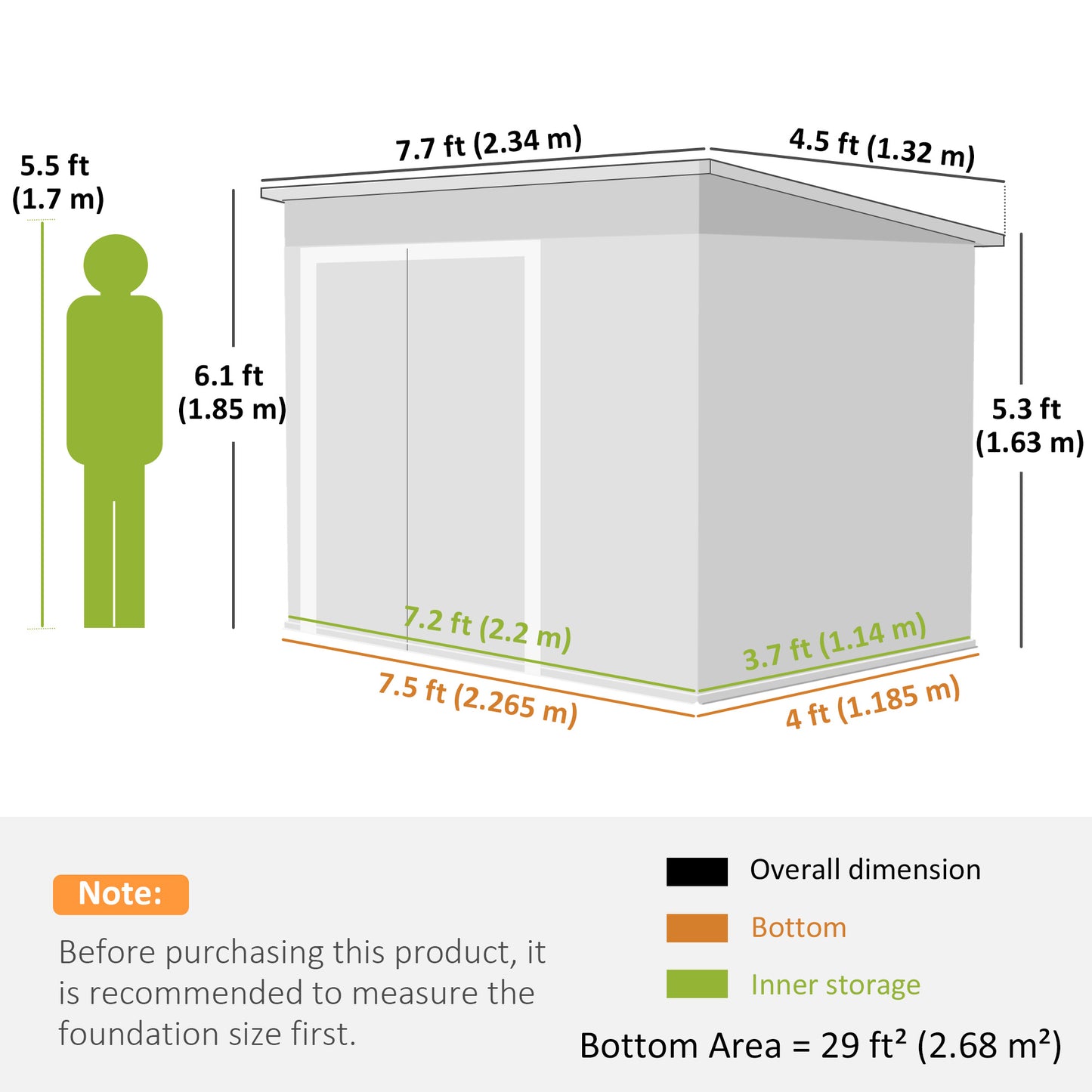 7.5 x 4.3ft Metal Garden Storage Shed