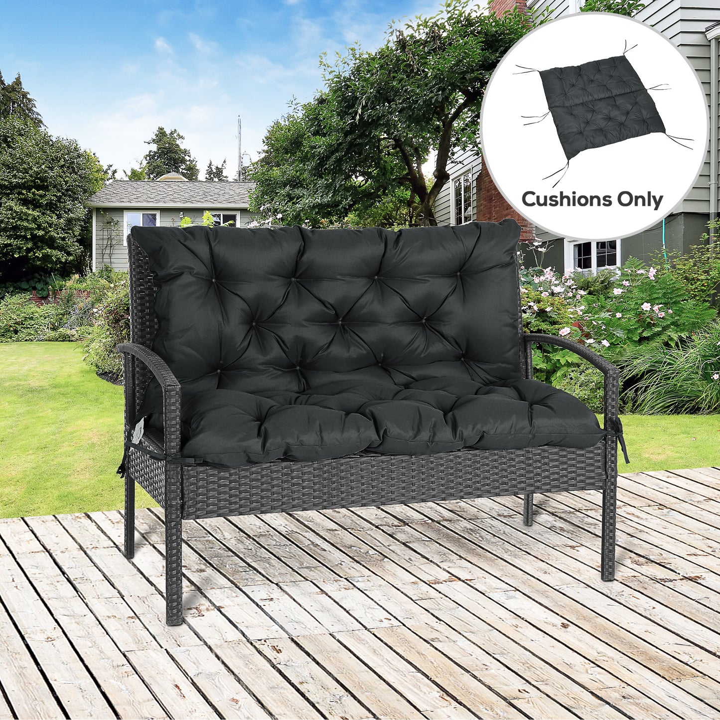 2 Seater Bench Pad, Garden Chair Cushion with Back and Ties