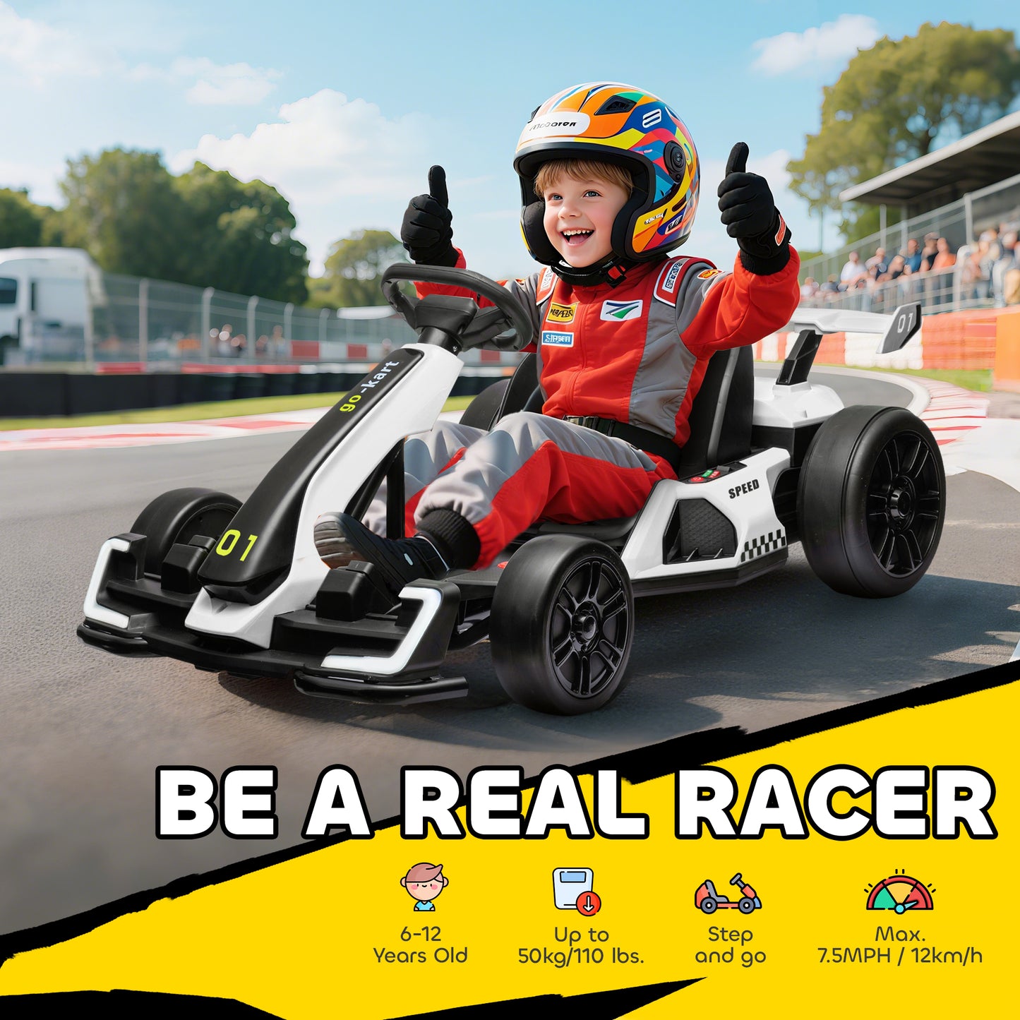 24V Electric Go Kart for Kids with Adjustable Seat for 6-12 Years