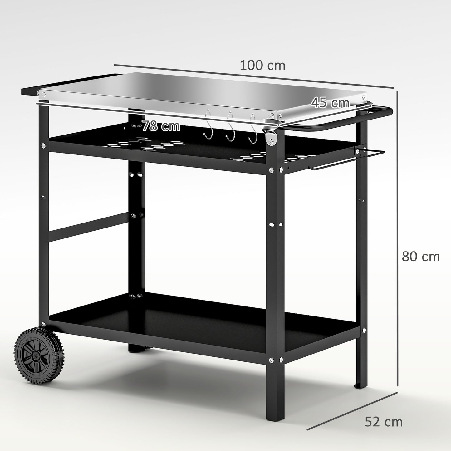 BBQ Trolley with Stainless Steel Top Adjustable Shelf