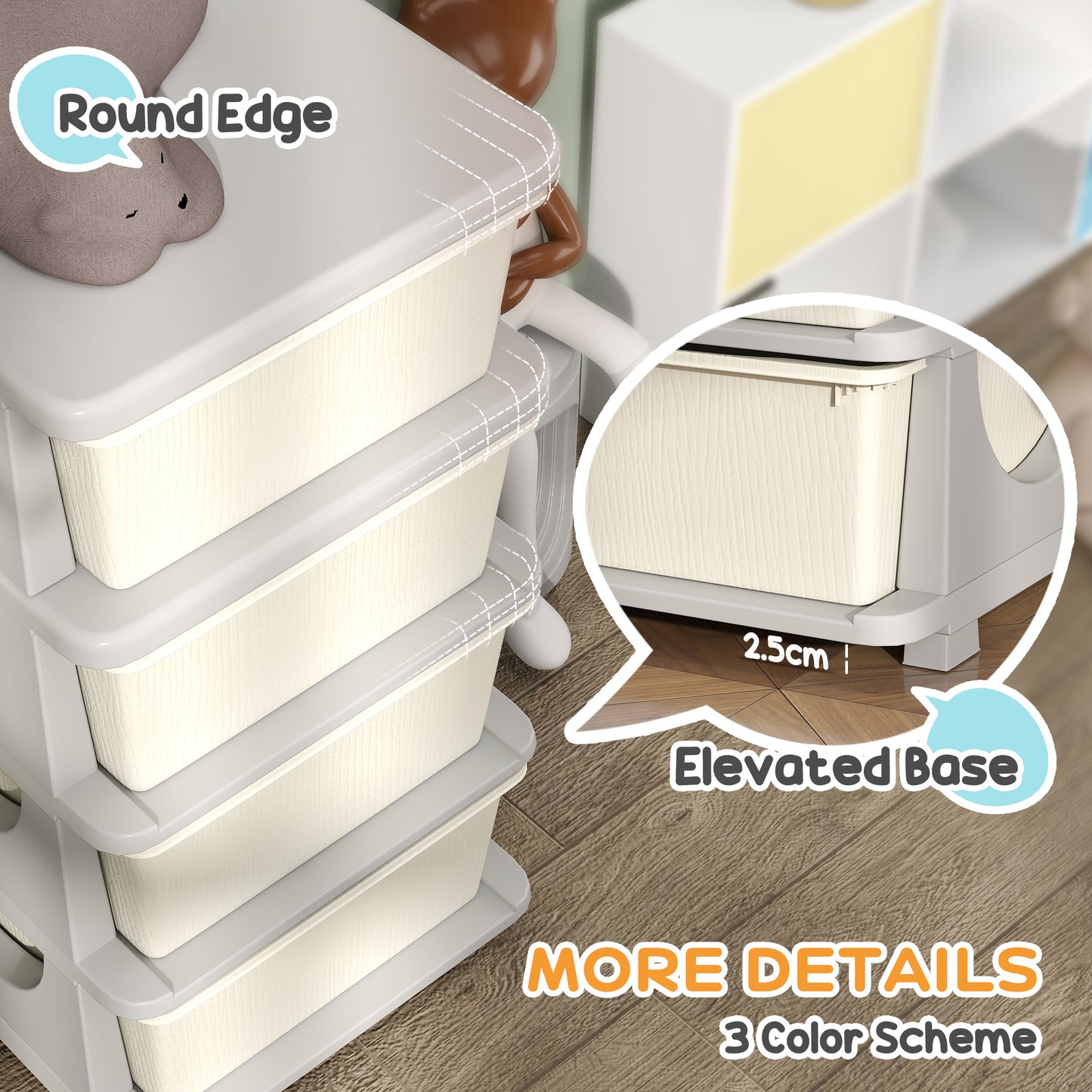 Four-Tier Kids Storage Boxes, with Four Drawers