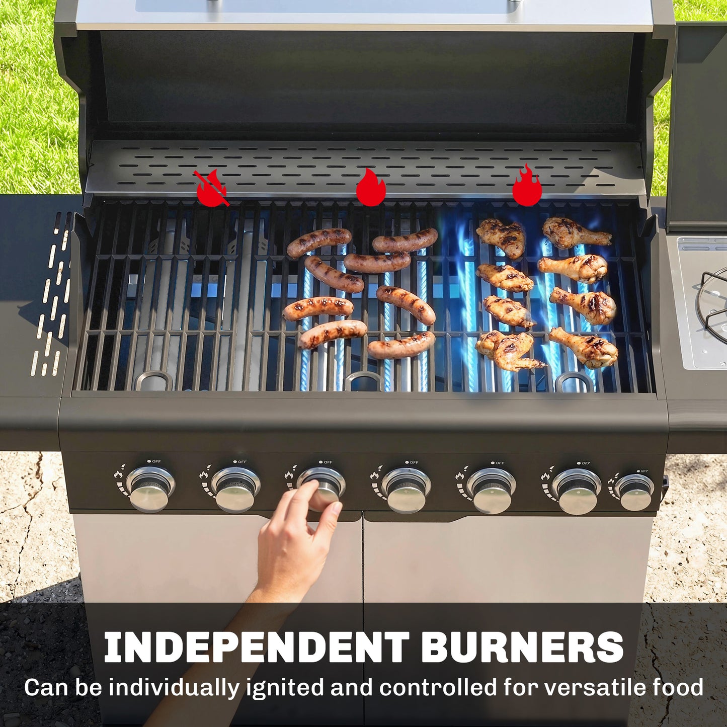 6+1 Burner Gas BBQ Grill, Outdoor Barbecue Trolley with Wheels