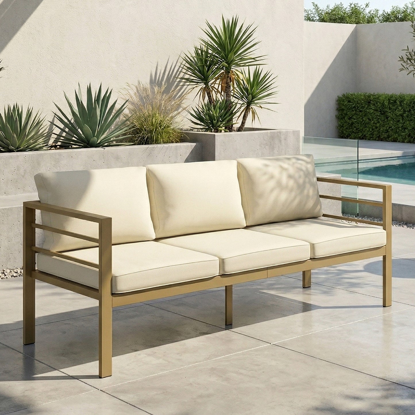 Garden Bench with Cushions, 3-Seater Sofa with Backrest