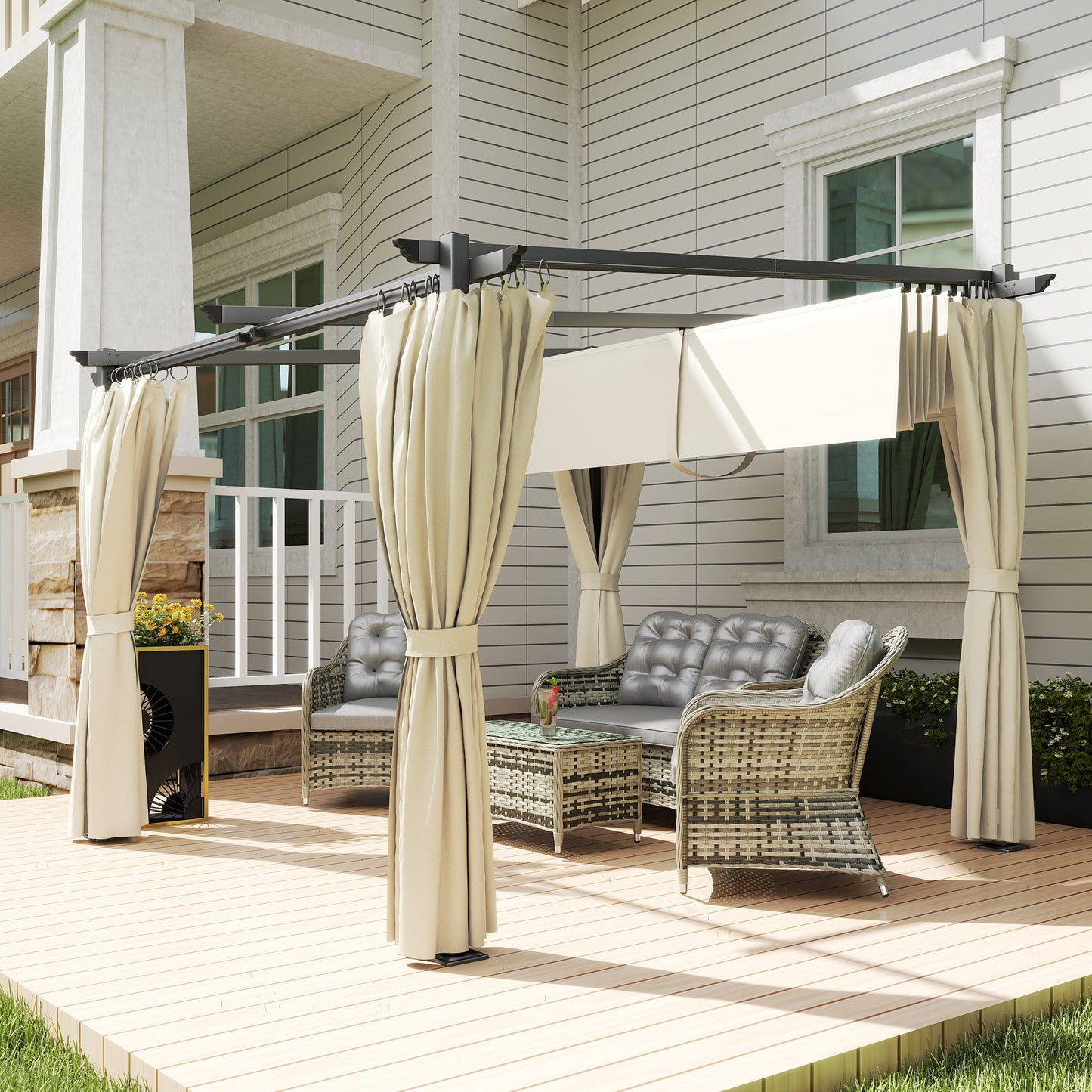 3 x 3 m Retractable Roof Pergola, with Curtains