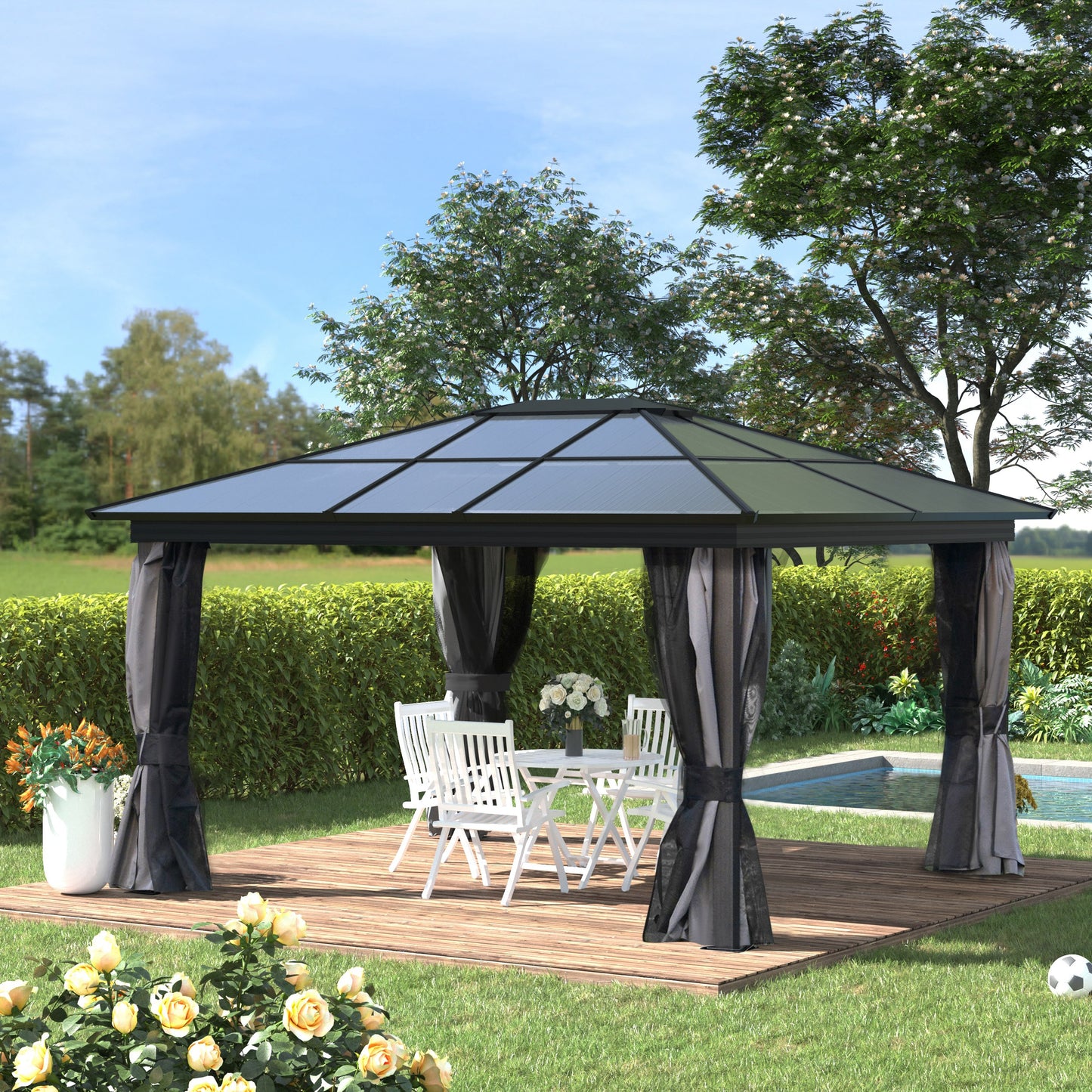 3.6 x 4m Hardtop Gazebo Canopy with Polycarbonate Roof (1)