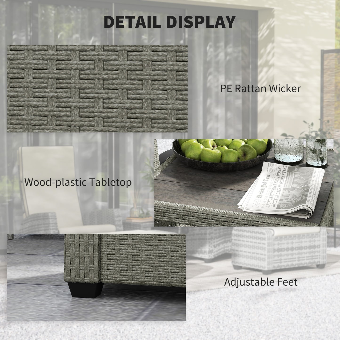 5-Piece Rattan Garden Furniture Set with Cushions