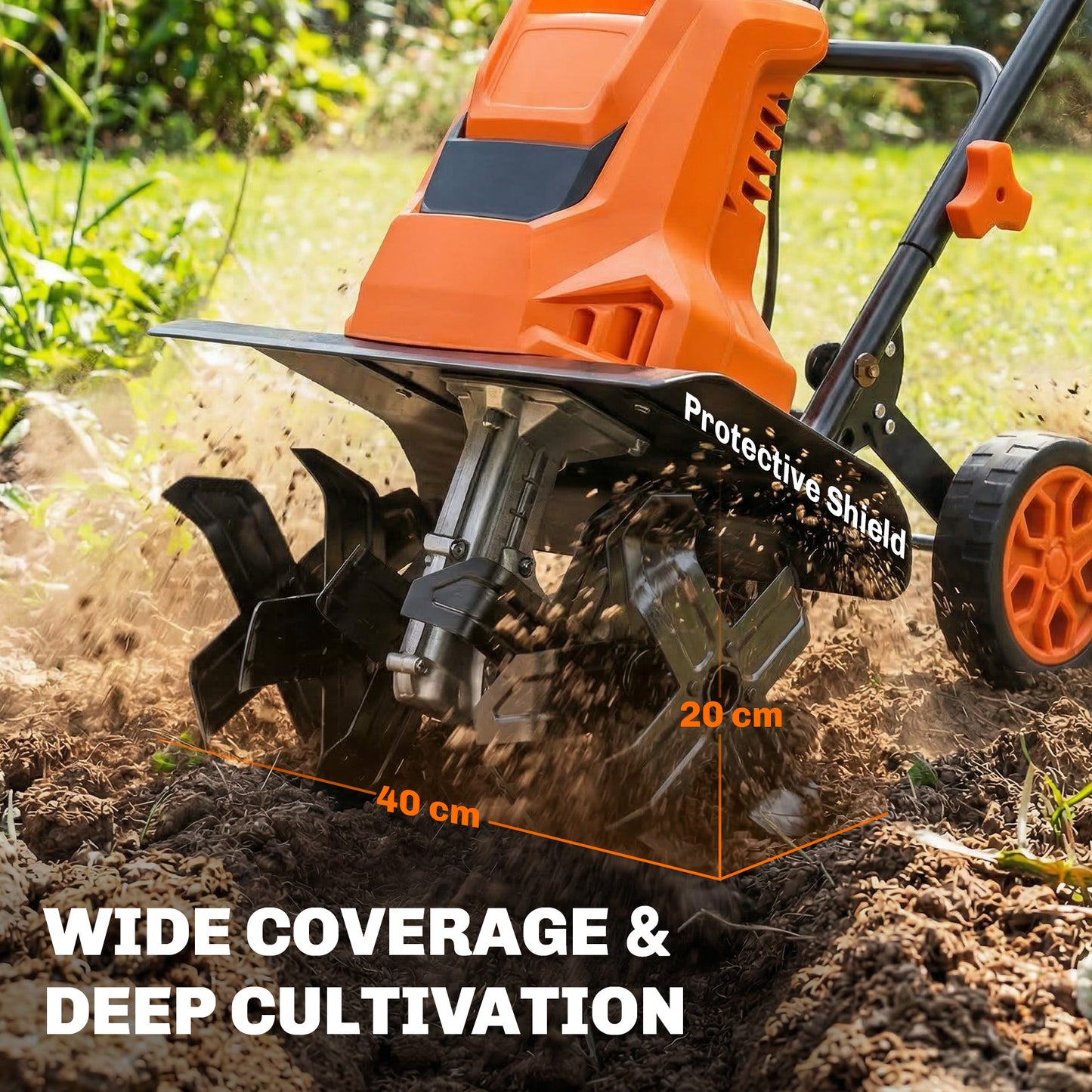 1500W Electric Garden Tiller w/Foldable Handle, 40cm Working Width