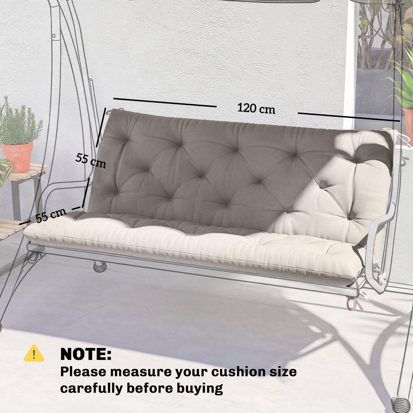 Garden Bench Cushion, 2 Seater Swing Chair Cushion