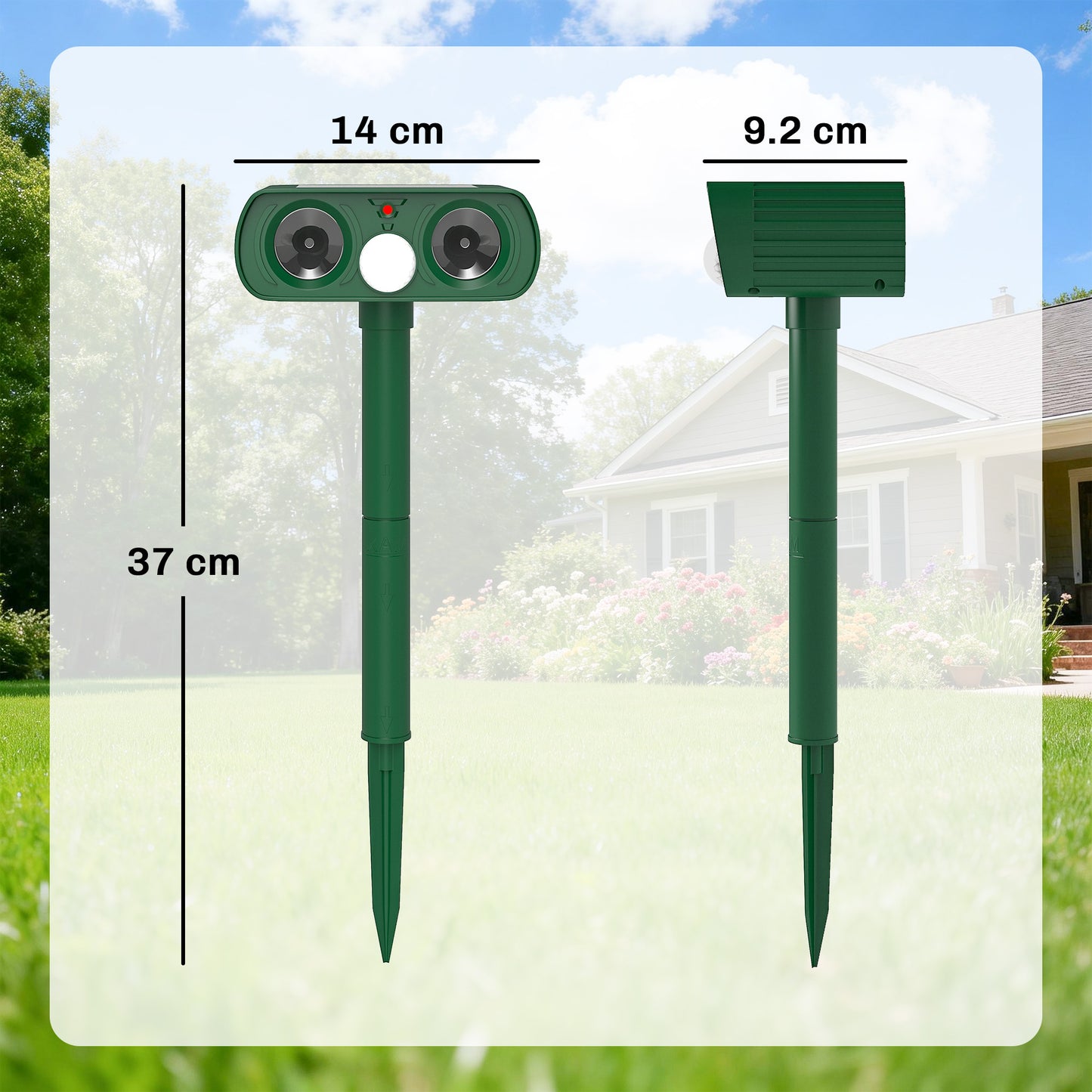 Ultrasonic Cat Repellent, PIR Motion Sensor 110°, LED Flash