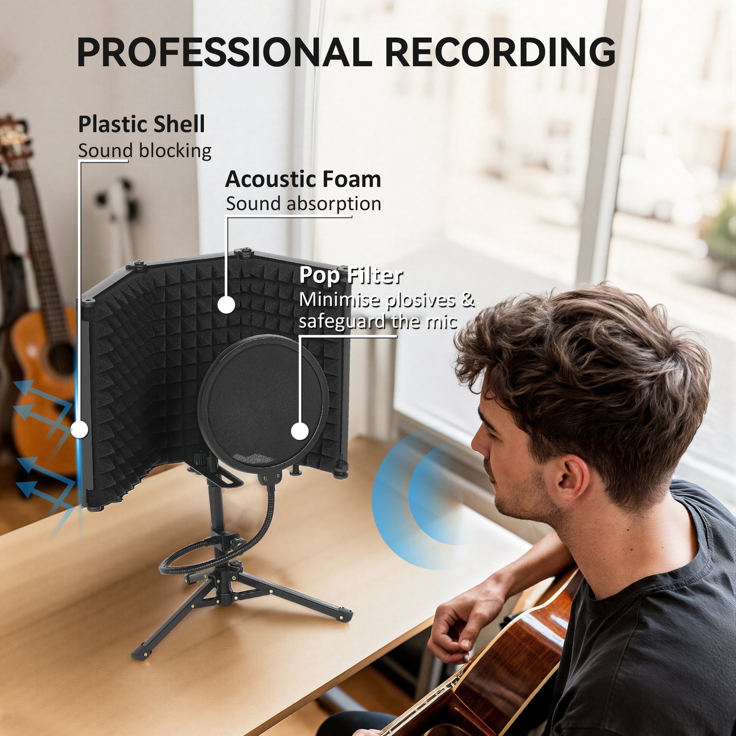 Studio Microphone Isolation Shield with Pop Filter and Tripod Stand