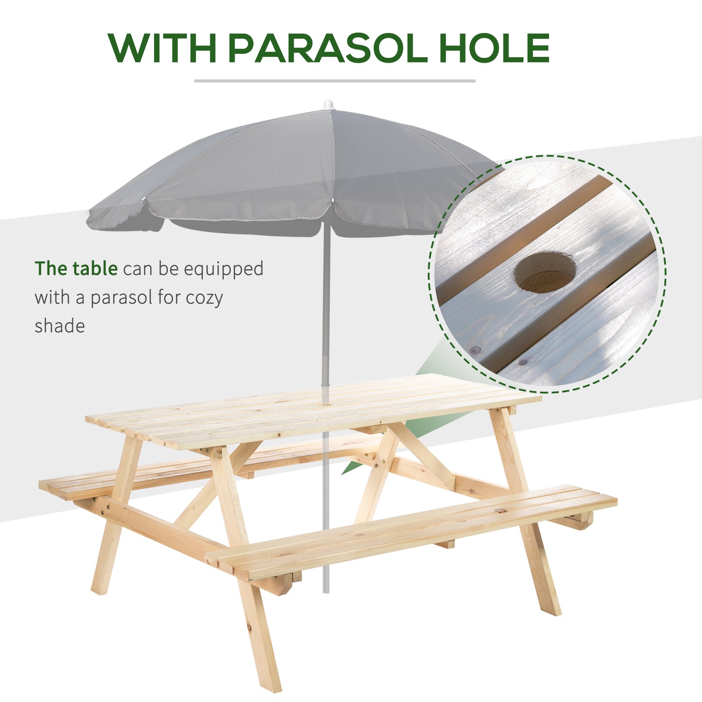 6 Seater Wooden Picnic Table Bench for Outdoor Garden or Patio