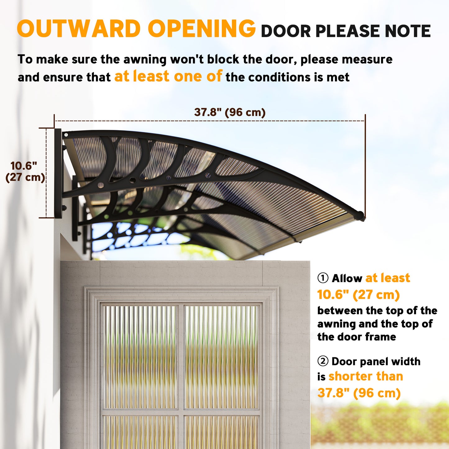 Front Door Canopy, Outdoor Awning, Rain Shelter, 303 x 96cm