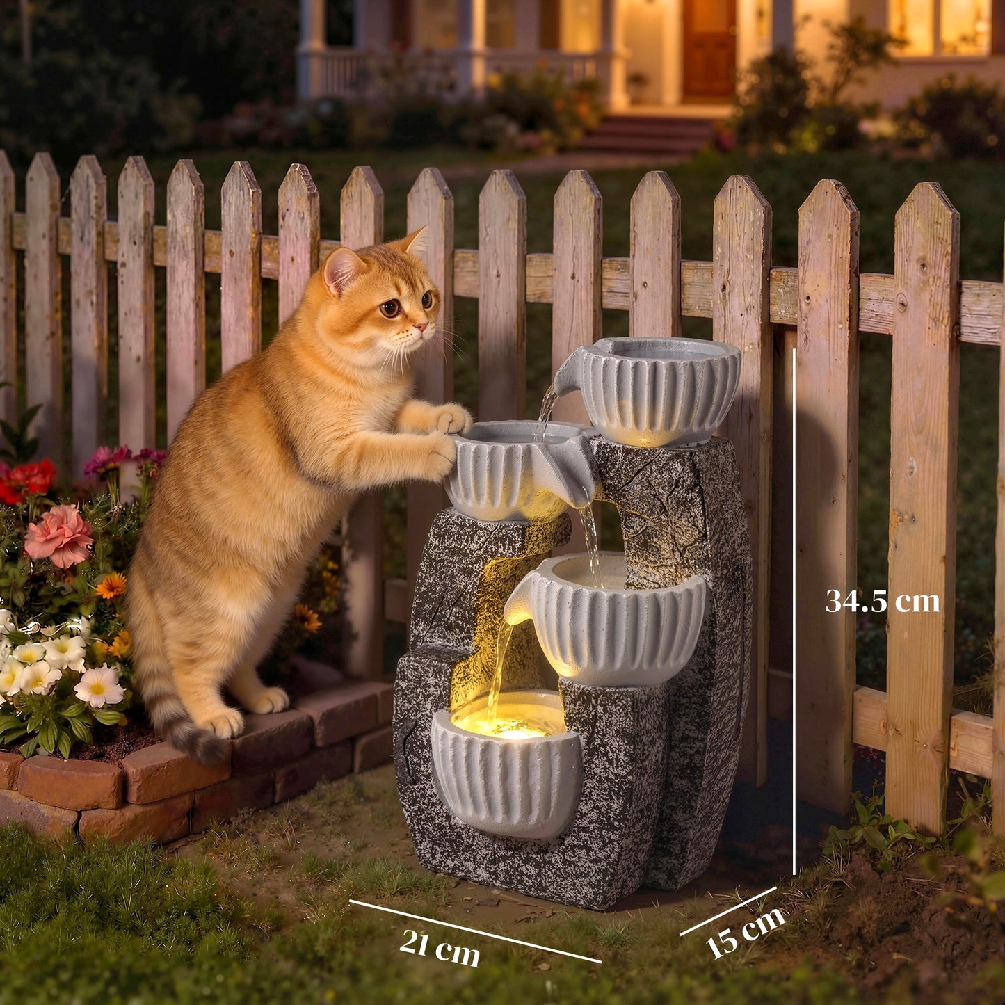 4-Tier Bowl Water Feature, Indoor Outdoor Garden Water Fountain