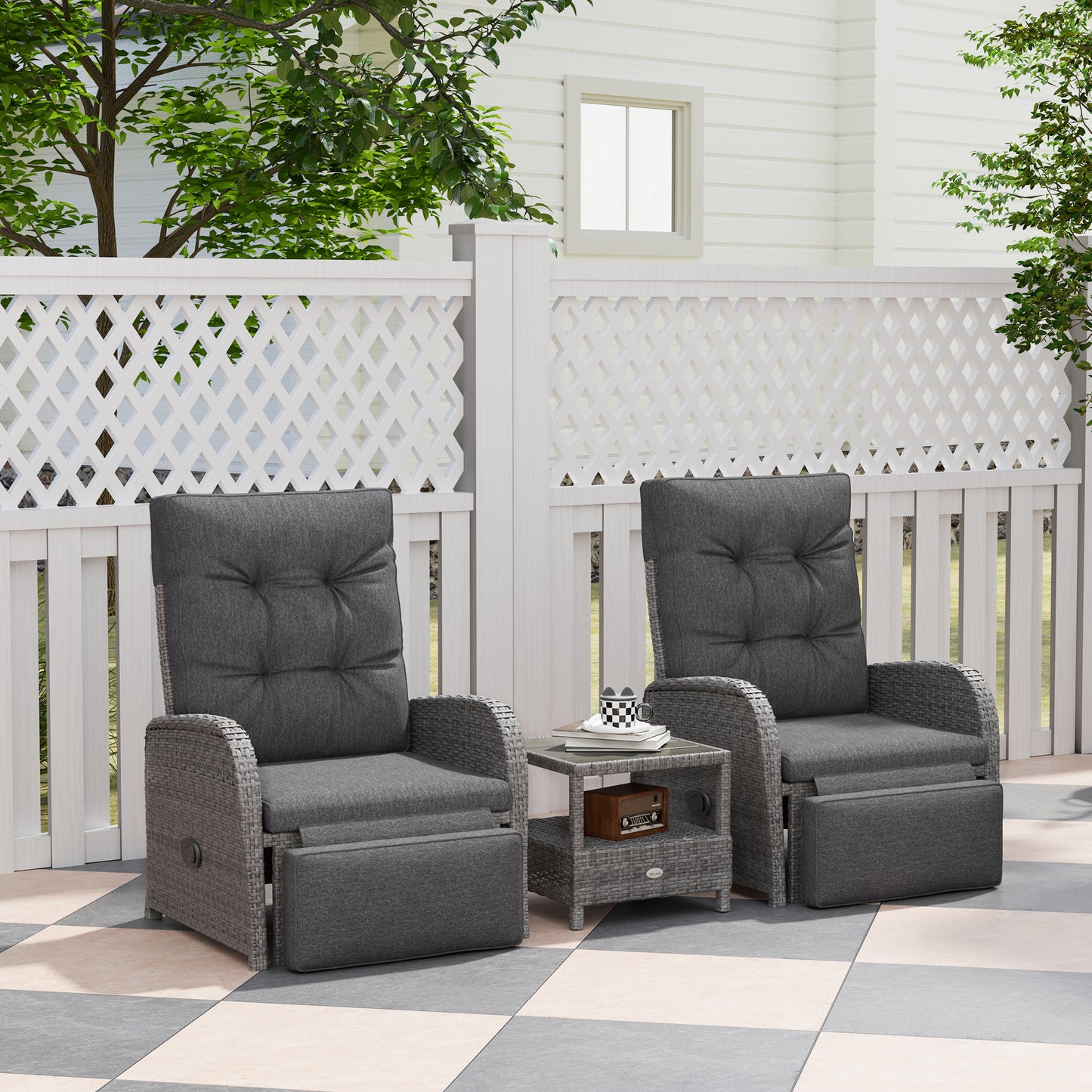2 Seater Patio Rattan Wicker No Installation Chaise Lounge Sofa Set