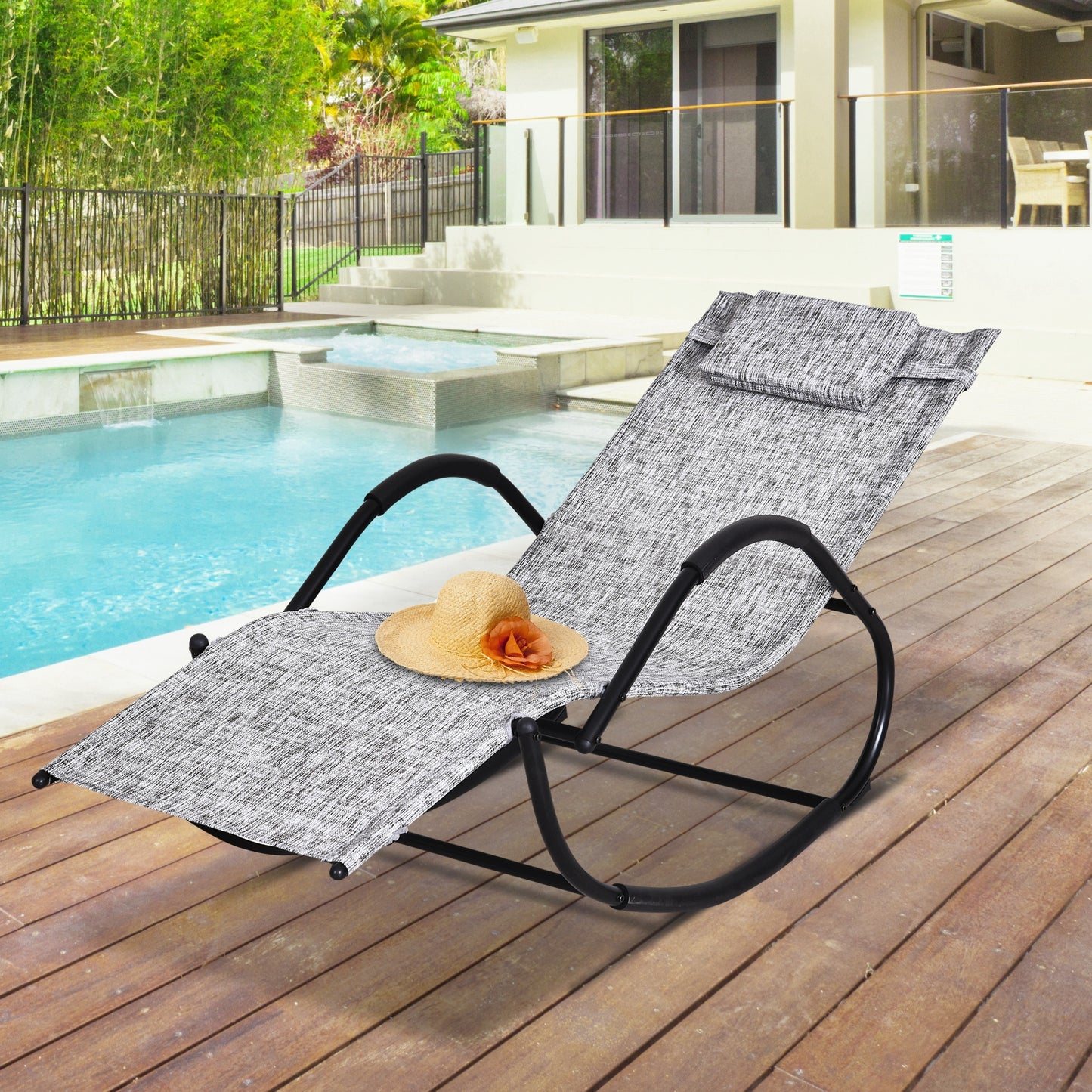 Steel Frame Zero Gravity Rocking Lounge Chair w/ Pillow