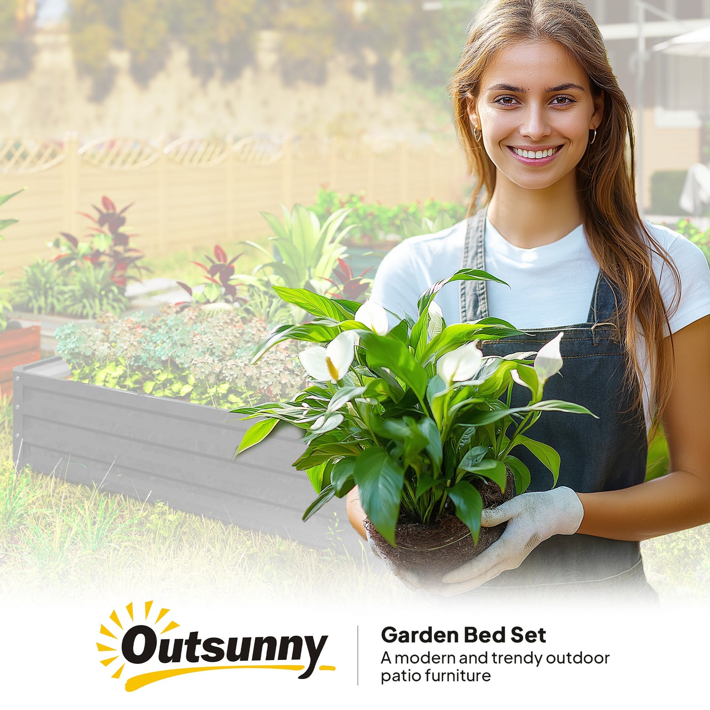 432L Square Raised Garden Bed Box with Weatherized Steel Frame