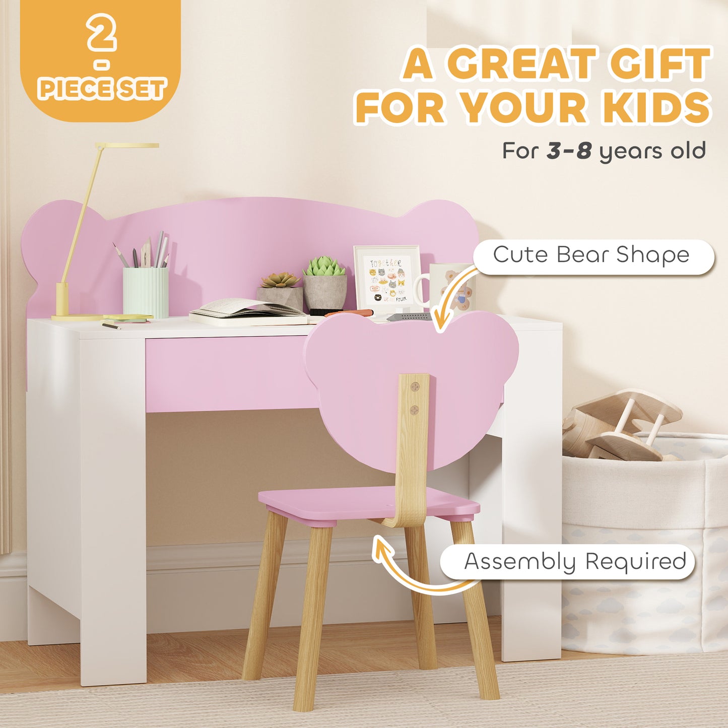 Kids Desk and Chair Set with Drawer for Drawing, Reading