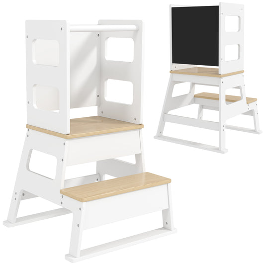 2-in-1 Toddler Tower with Chalkboard, Safety Rail for Kitchen