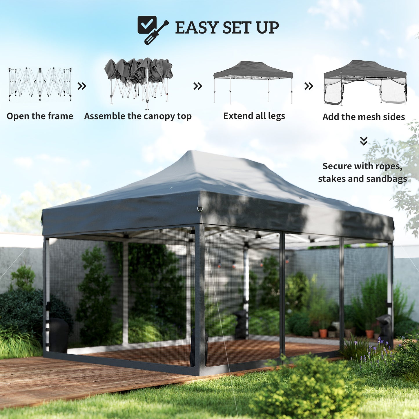 3 x 4.5 m Pop Up Gazebo with Mesh Nettings