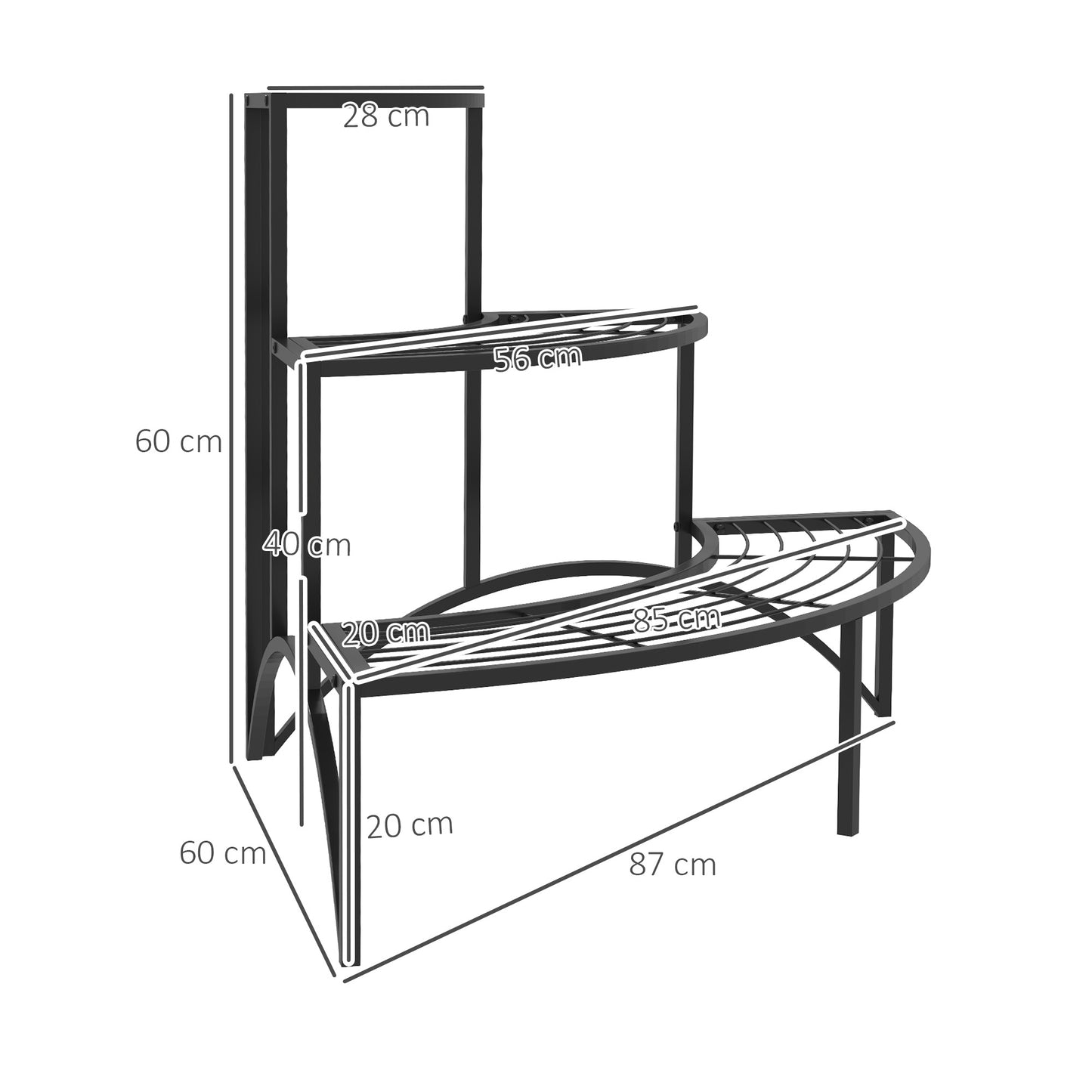 Three-Tier Corner Metal Plants Shelves