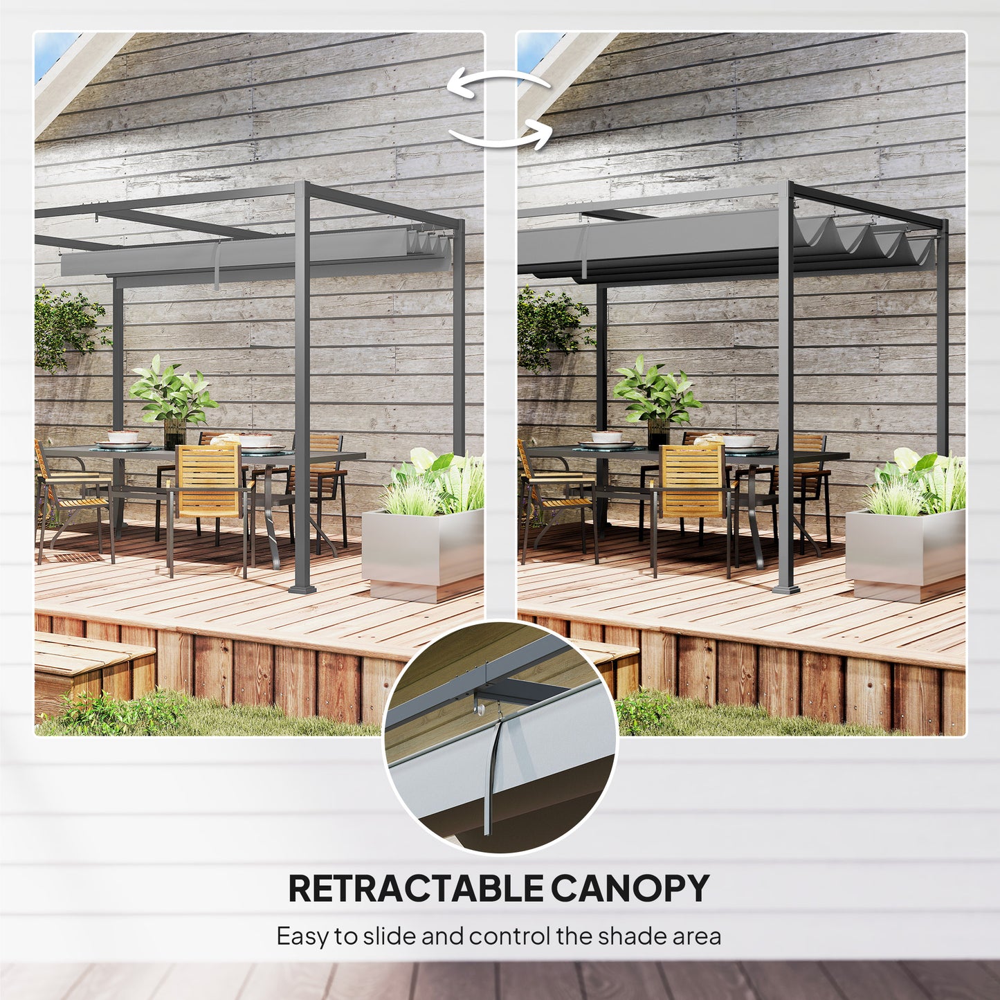 3 x 2m Metal Outdoor Pergola with Retractable Roof
