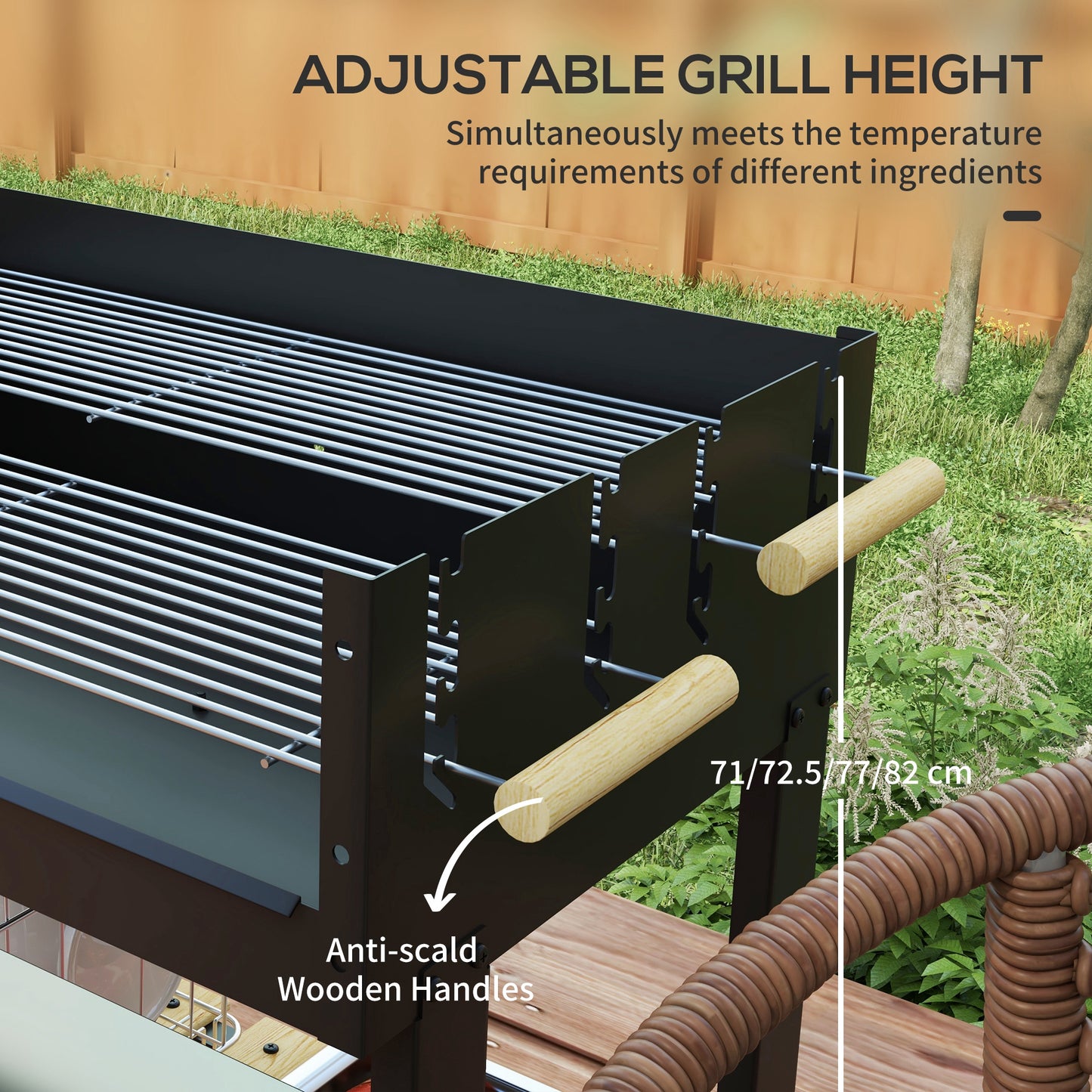 Charcoal BBQ Grill, Barbecue Trolley with Double Adjustable Grill