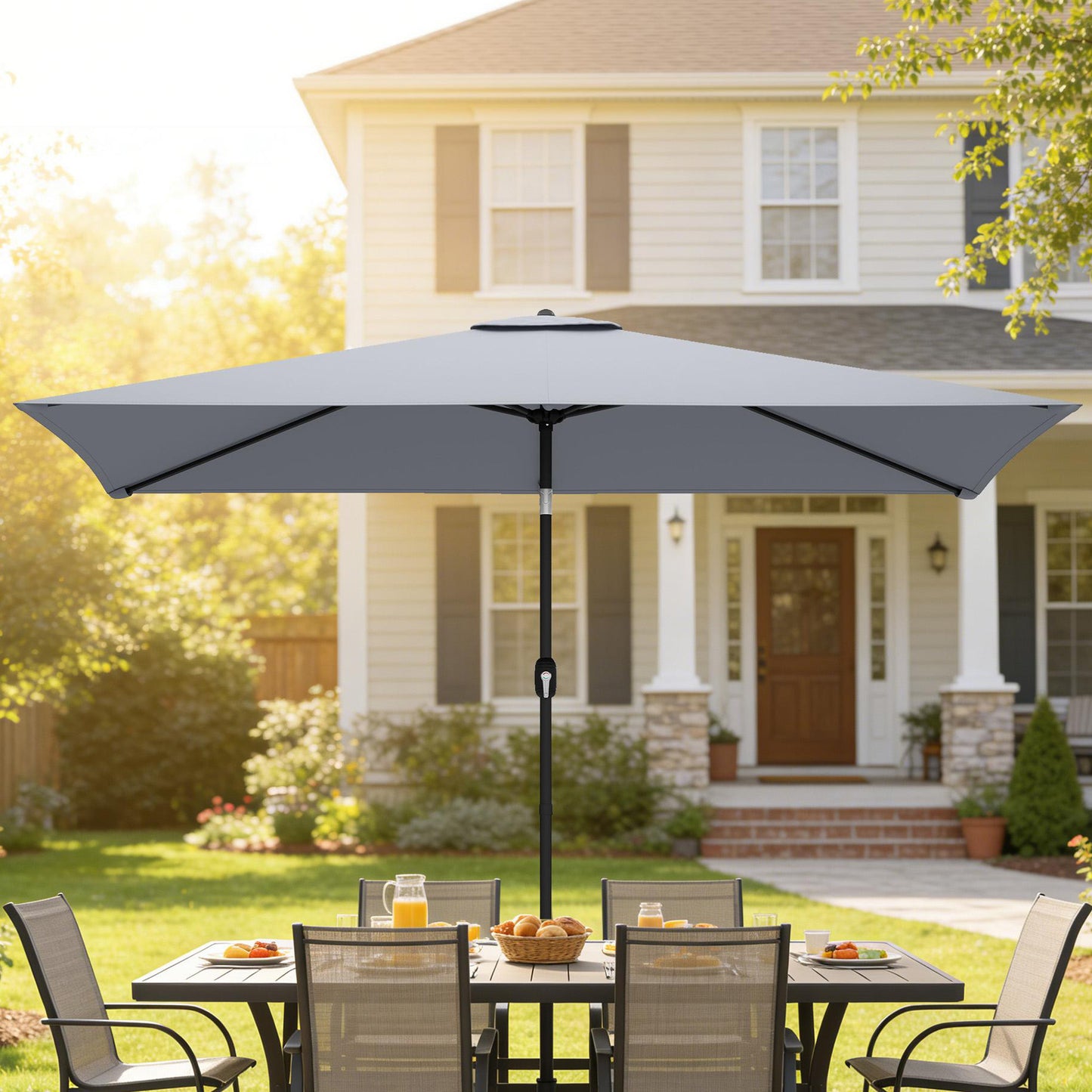 Garden Parasol, Parasol Umbrella with Crank Handle, Tilt Function