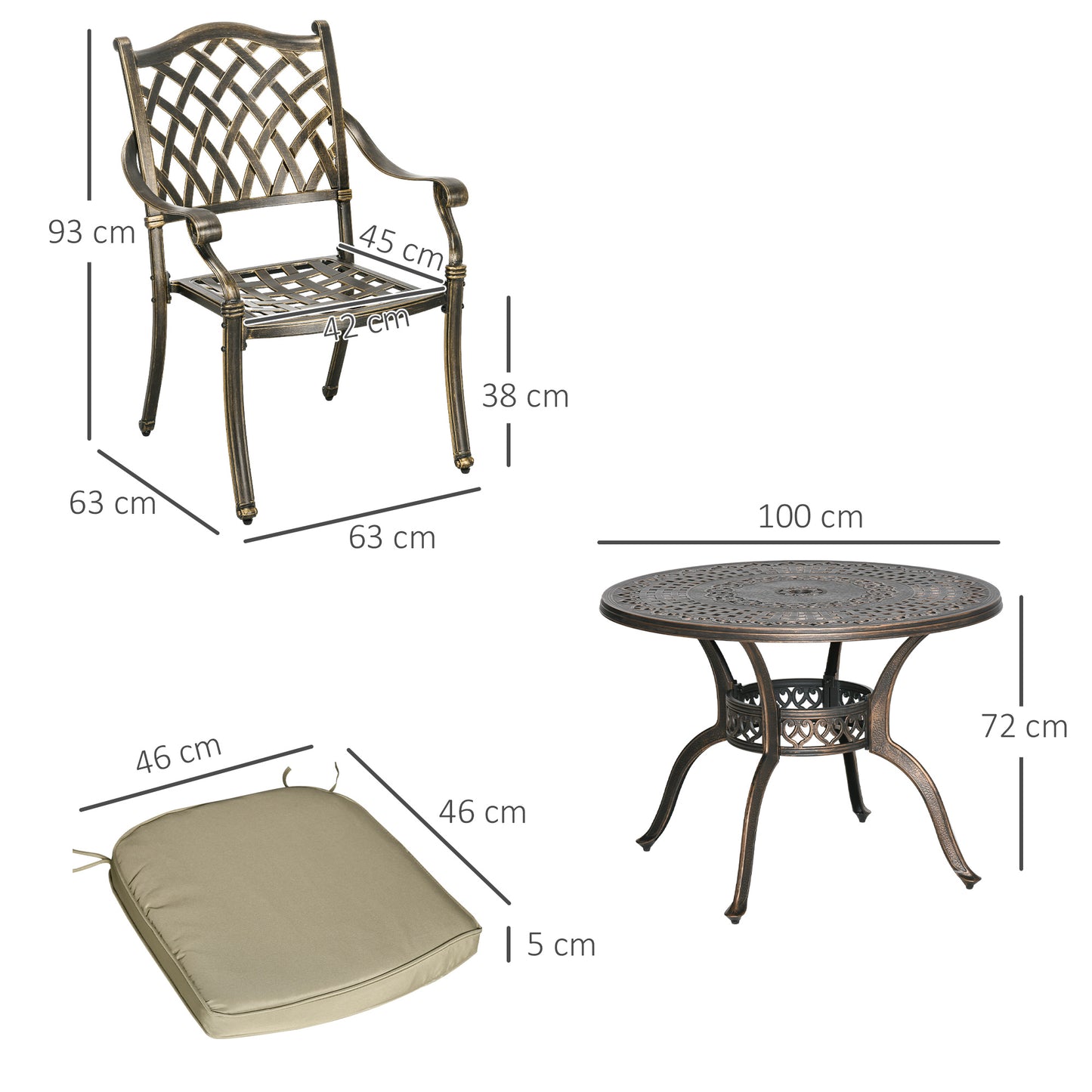 4 Seater Outdoor Dining Set Antique Cast Aluminium Garden Furniture