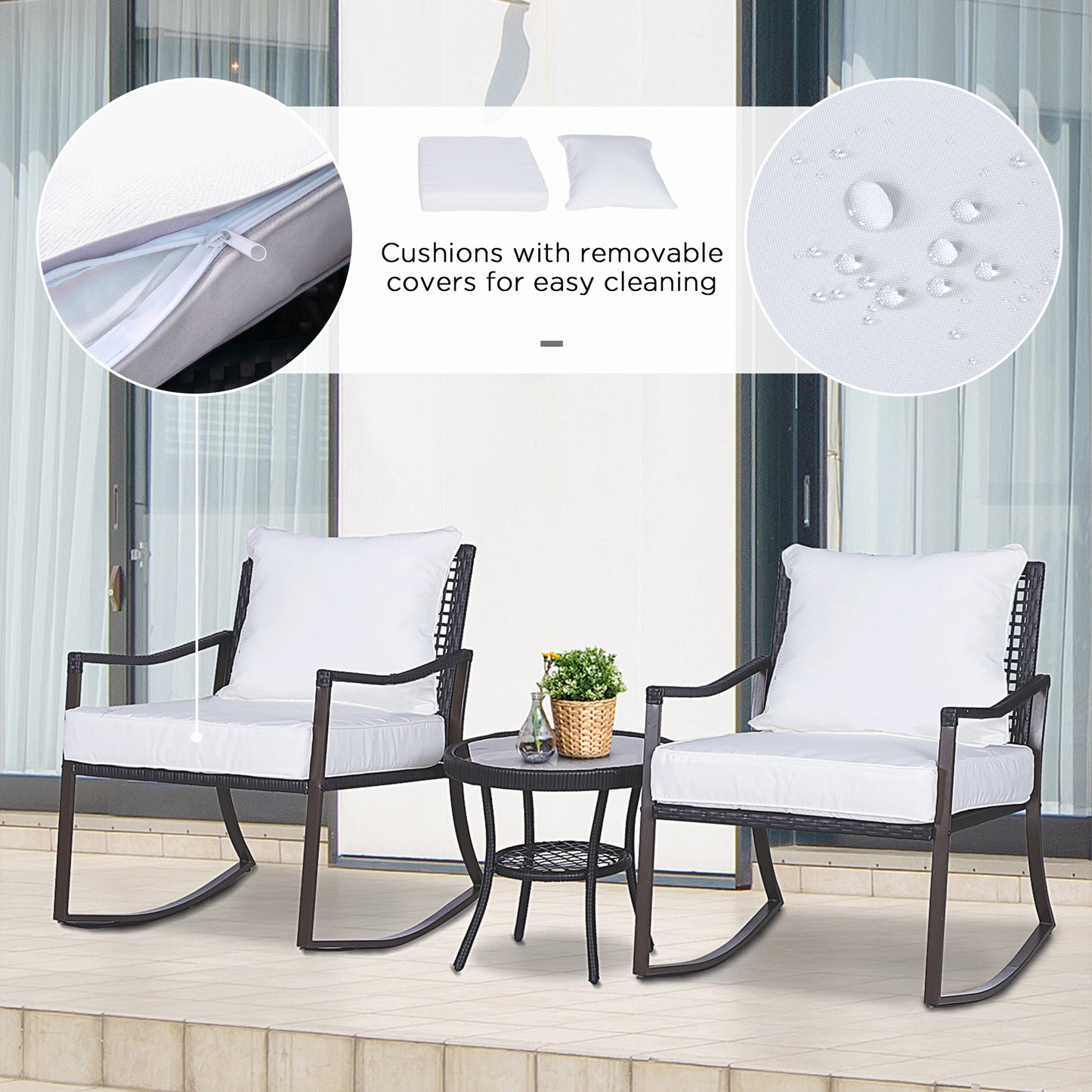 Rattan Bistro Set, 3 Pieces Wicker Garden Furniture Set