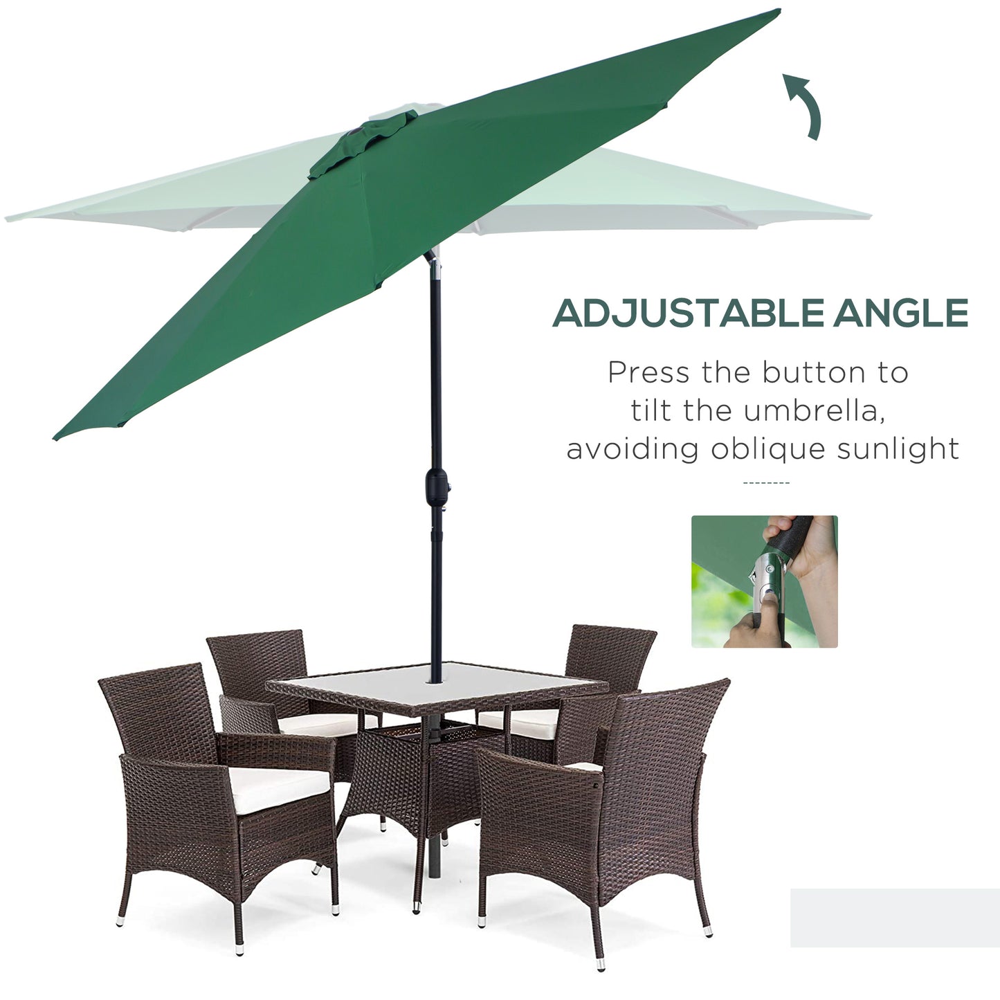 3(m) Tilting Parasol Garden Umbrellas, Outdoor Sun Shade with 8 Ribs