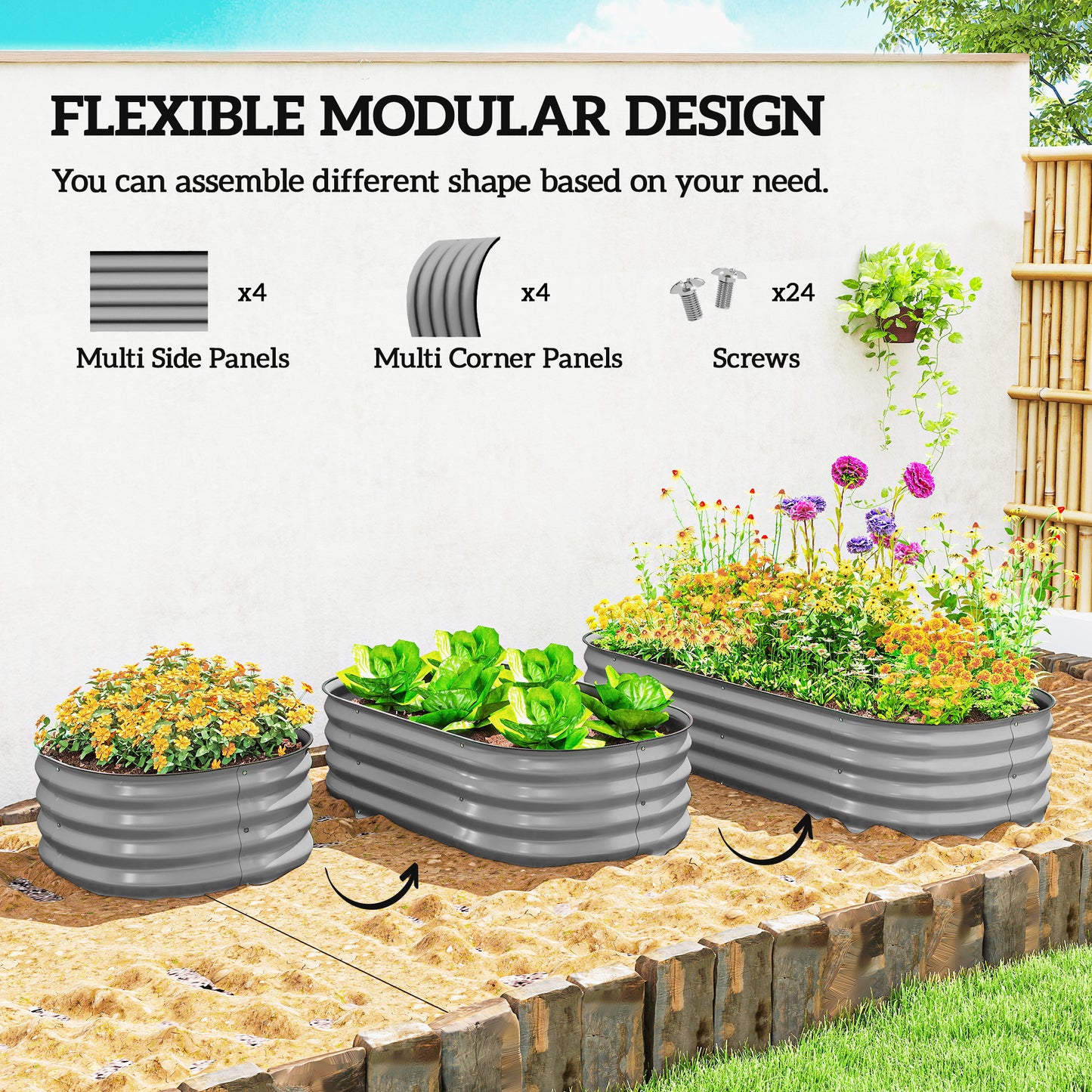 Galvanised Raised Garden Bed, Metal Planter Box with Safety Edging (2)