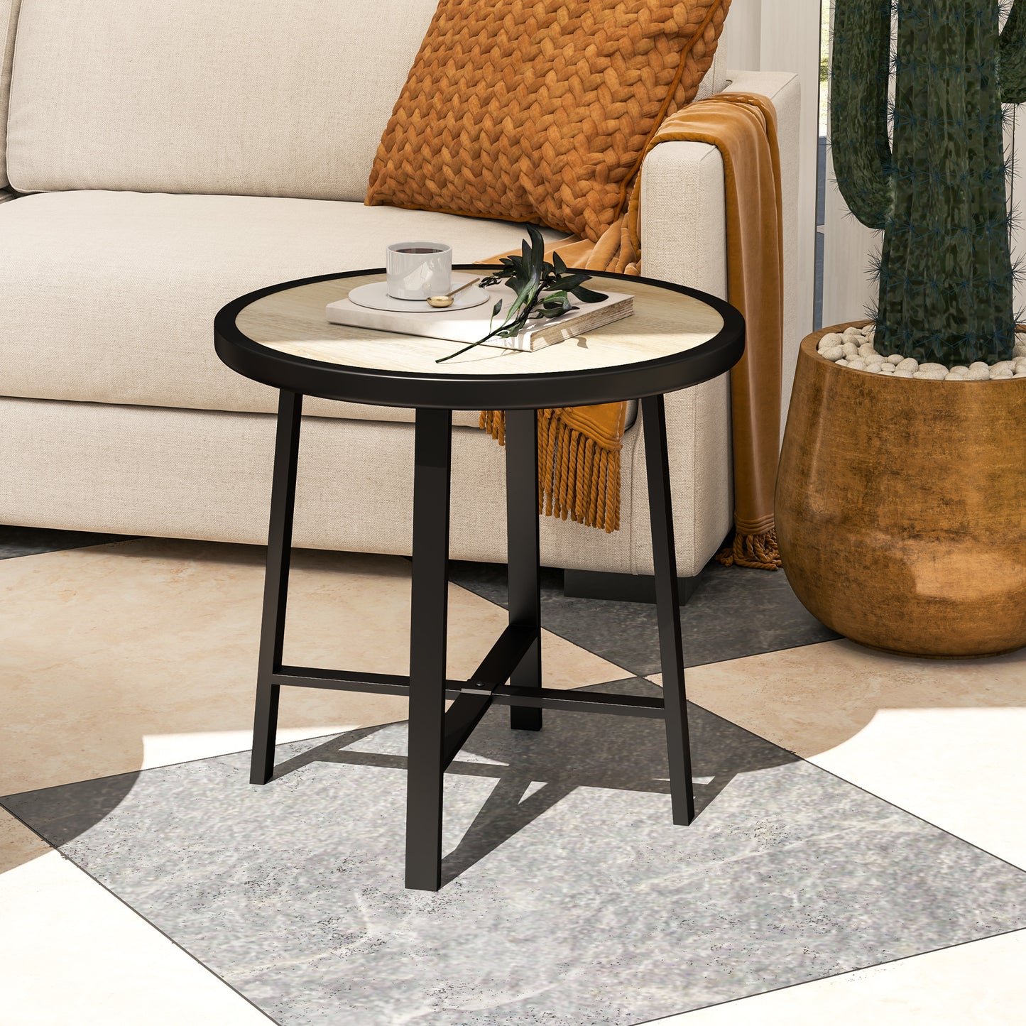 Round Small Garden Table, 50.5cm Outdoor Side Table (1)