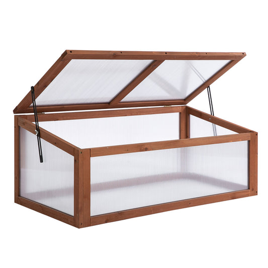 Wooden Cold Frame, Small Polycarbonate Greenhouse for Plants