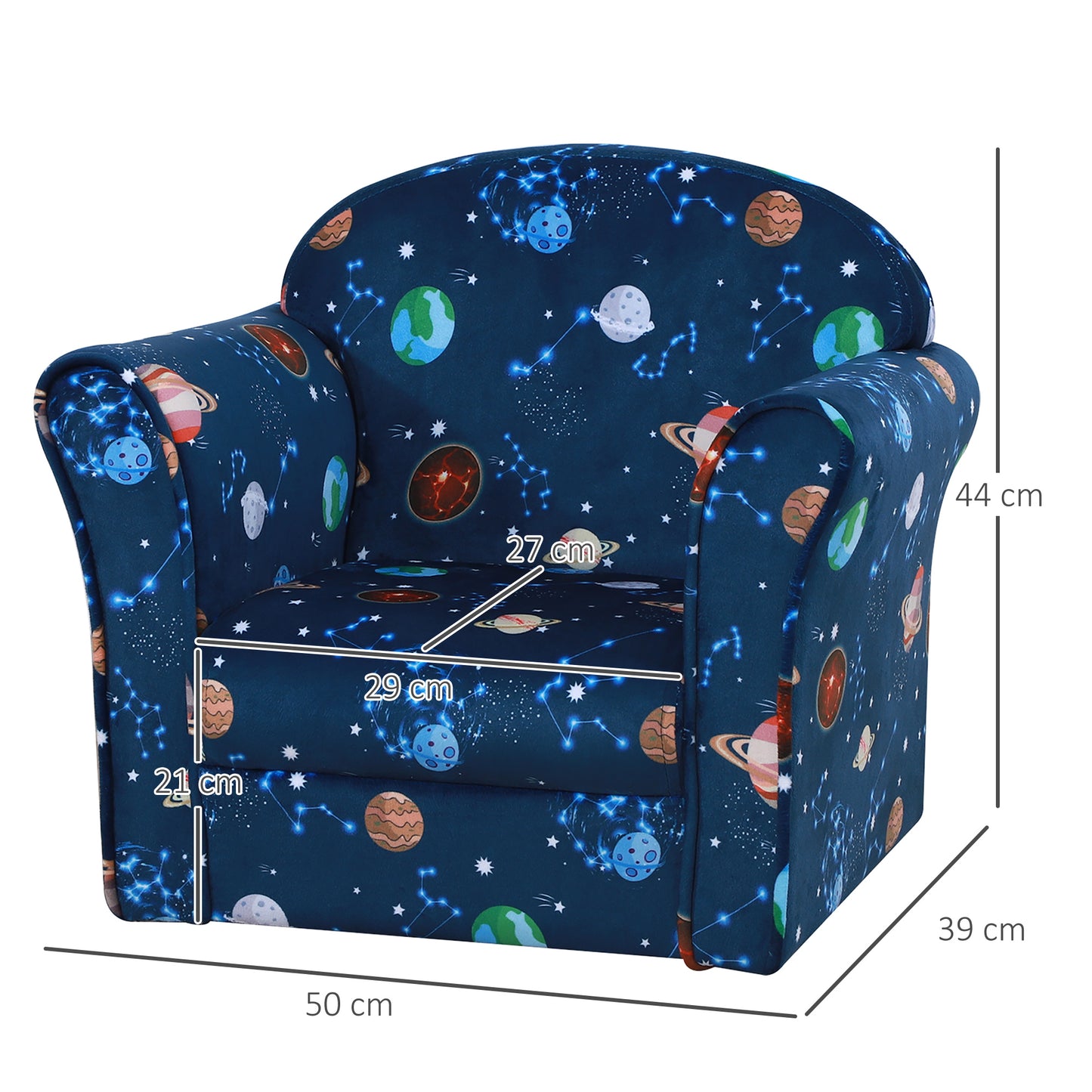 Kids Planet-Themed Armchair, with Non-Slip Feet, Wooden Frame