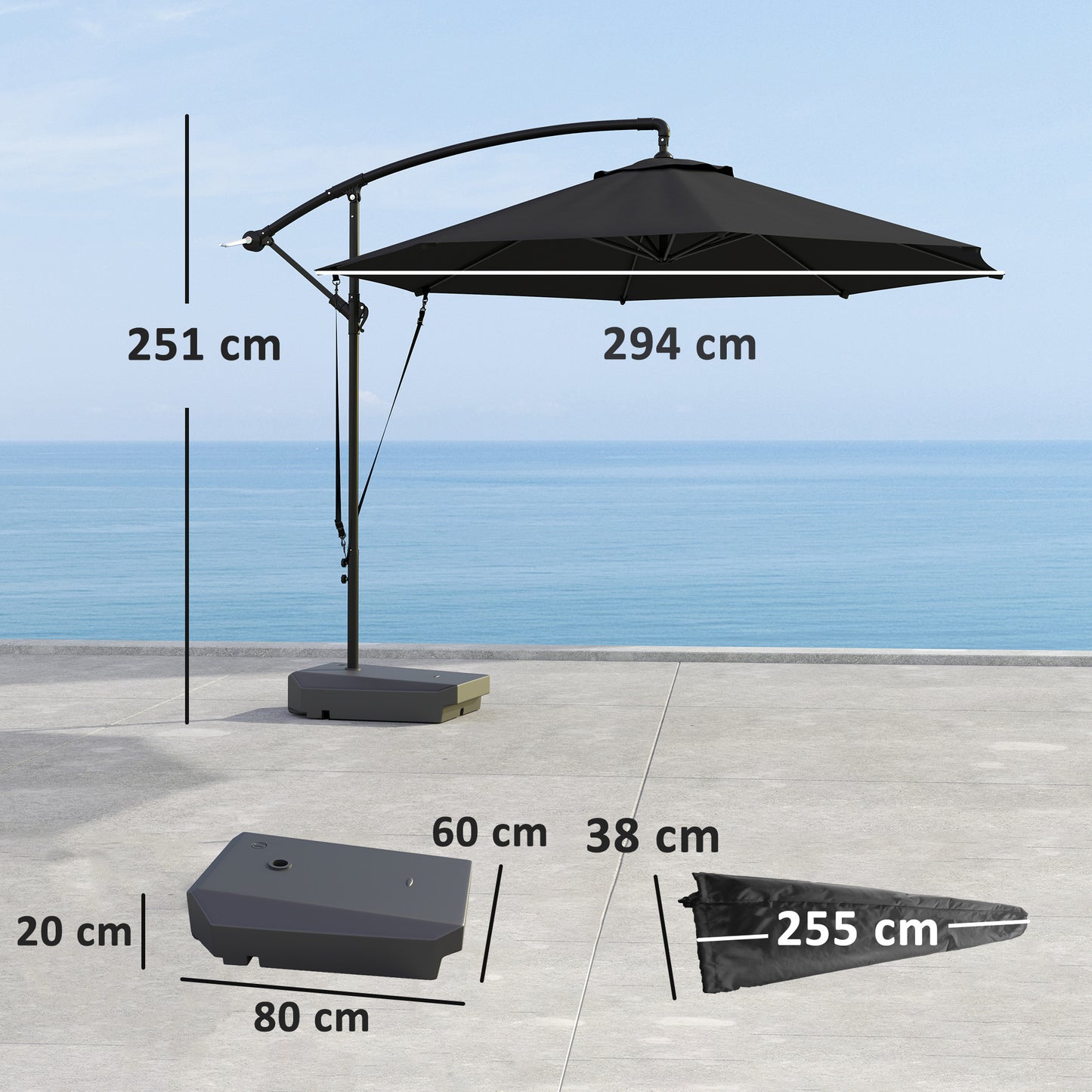 3(m) Garden Cantilever Parasol with Fillable Base up to 90kg