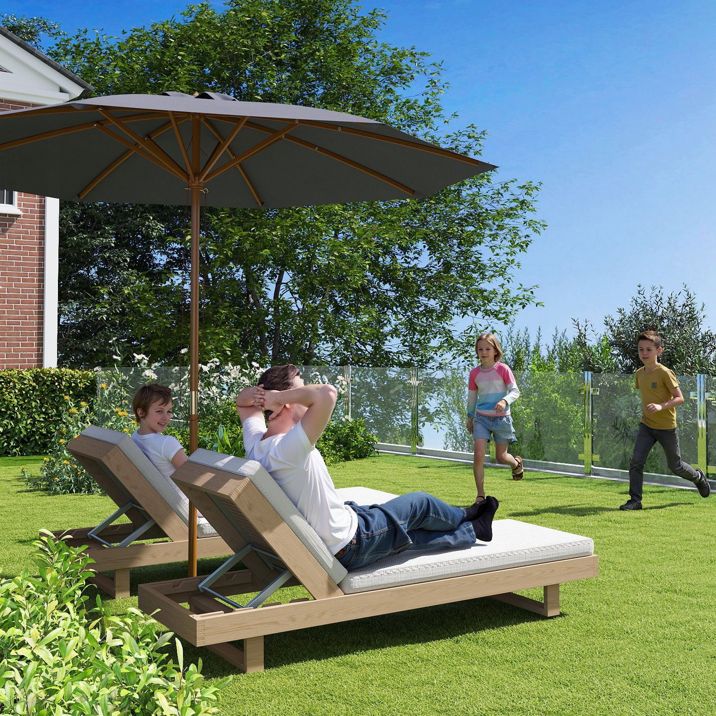 3m Wood Pole Parasol Umbrella