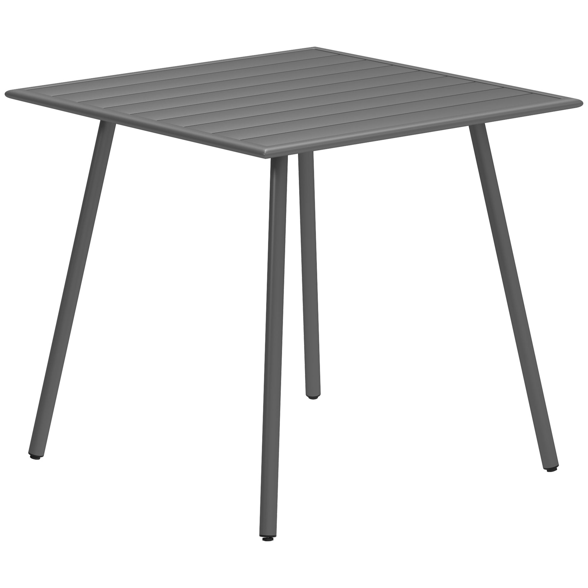 Square Garden Table with Slat Top, Steel Frame