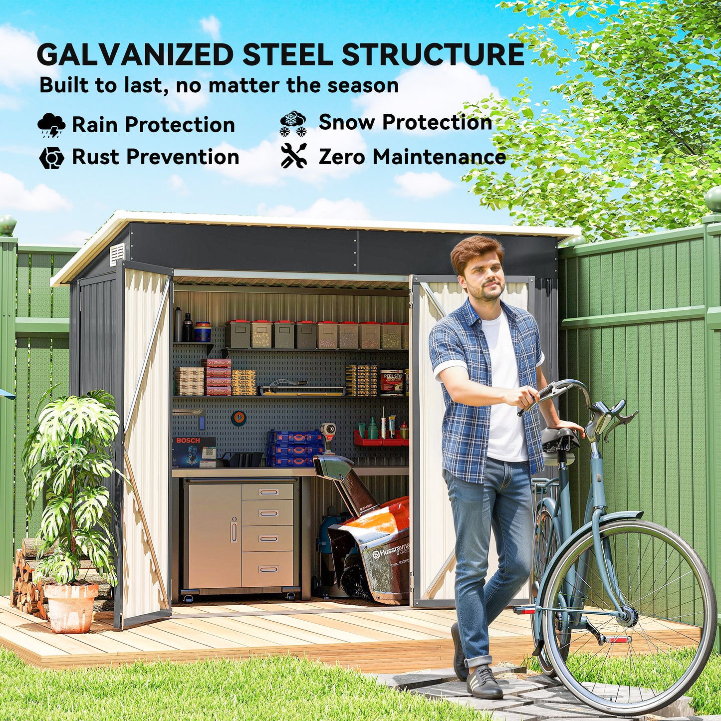 7.5 x 4.3ft Metal Garden Storage Shed