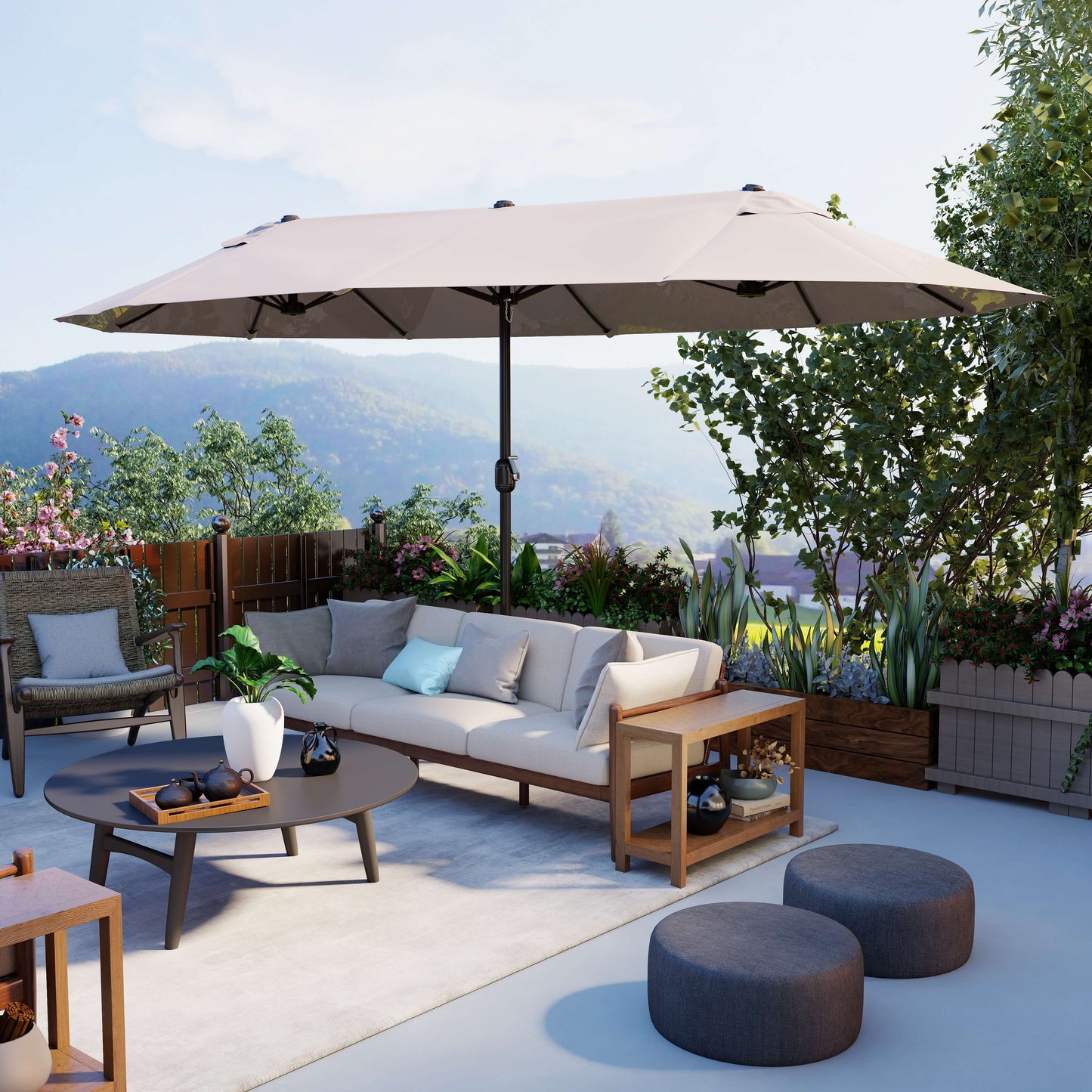 4.6m Double-Sided Patio Parasol Sun Umbrella