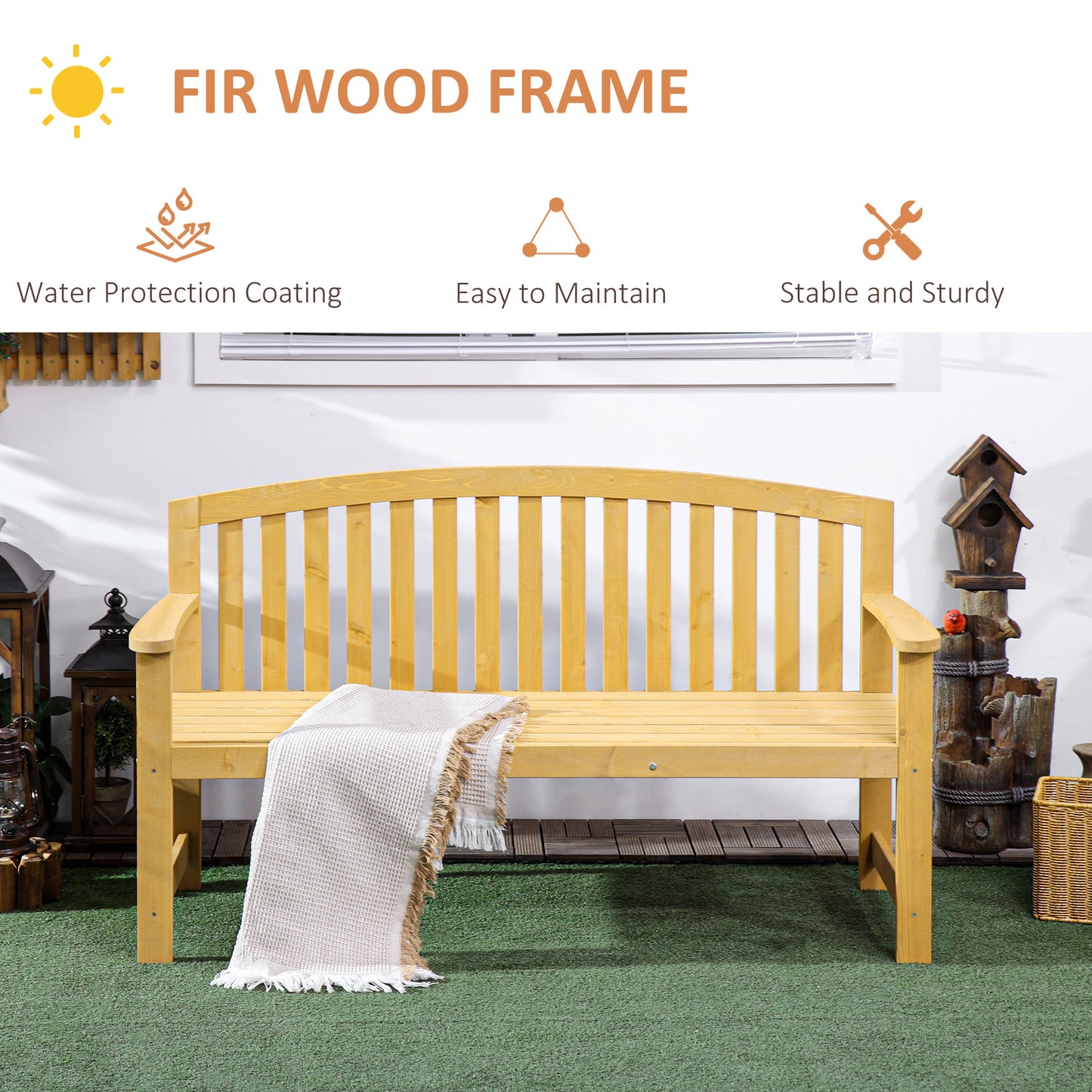 2 Seater Wooden Garden Bench with Armrest
