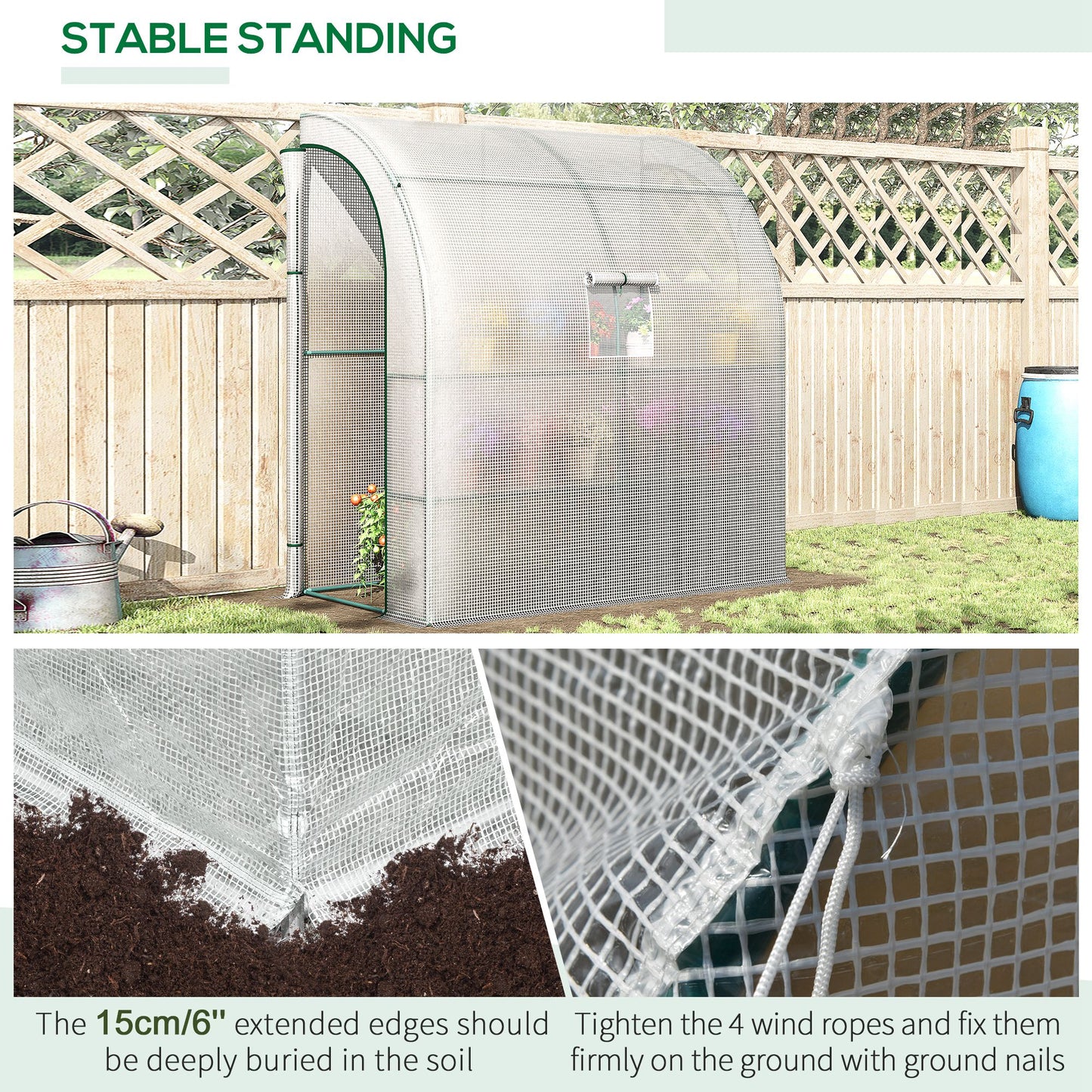 Walk-In Lean to Wall Greenhouse with Windows and Doors